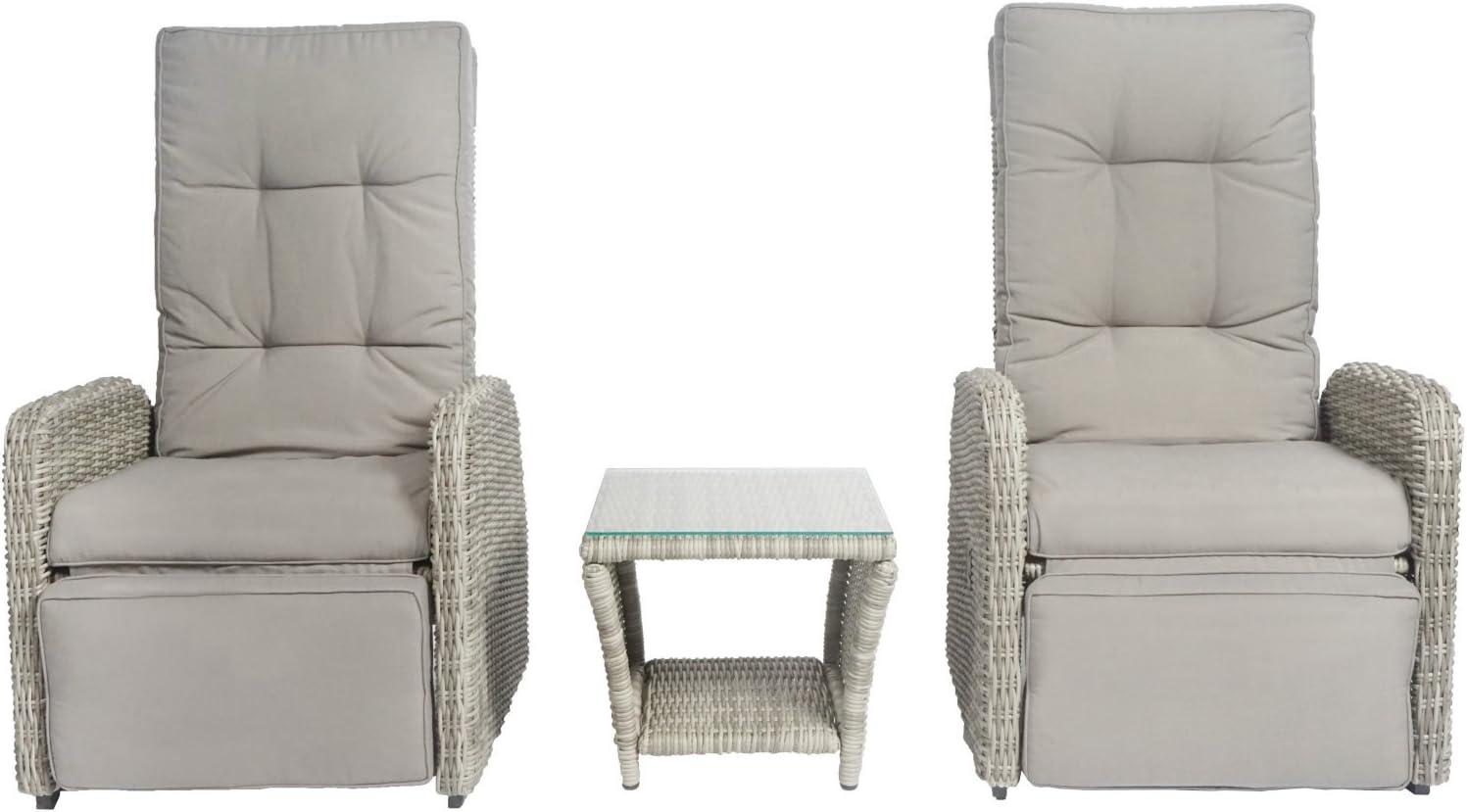 Elle Decor Vallauris 3-Piece Outdoor Reclining Chair Set, Grey