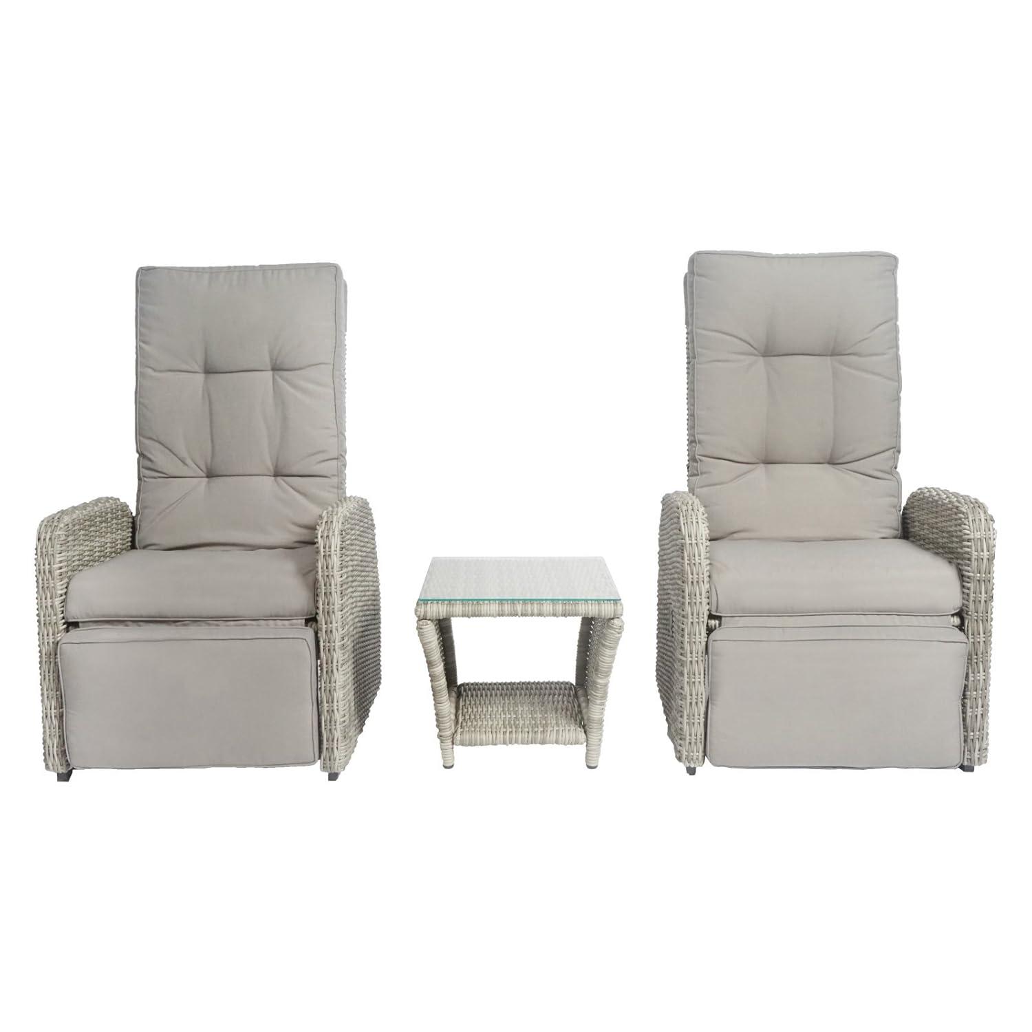 Elle Decor Vallauris 3-Piece Outdoor Reclining Chair Set, Grey