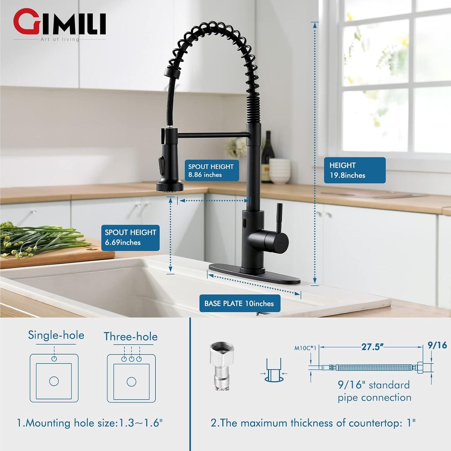 Matte Black Touchless Kitchen Faucet with Pull Down Sprayer