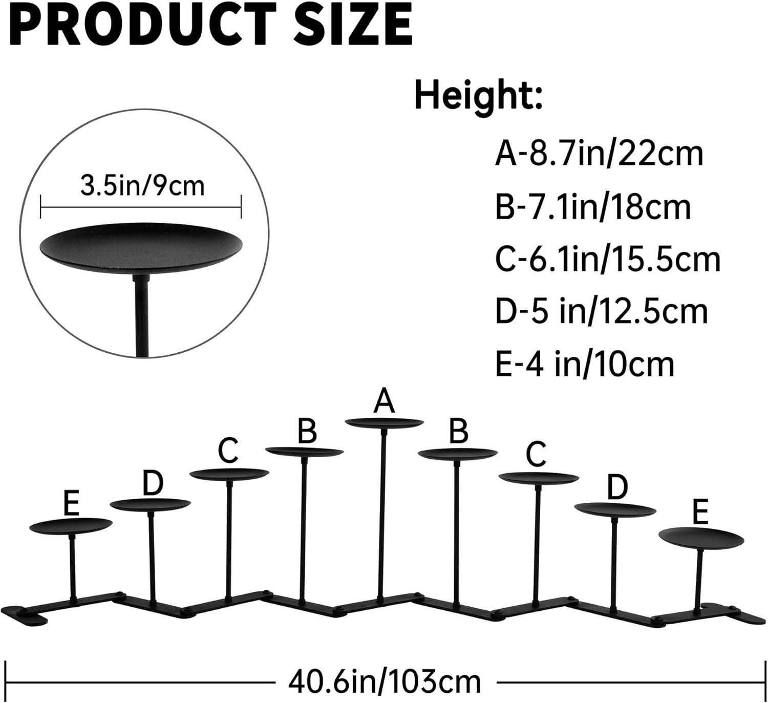 Candelabra 9 Candle Holder for Fireplace Decor Black Iron Pillar Candle Stand Table Centerpiece