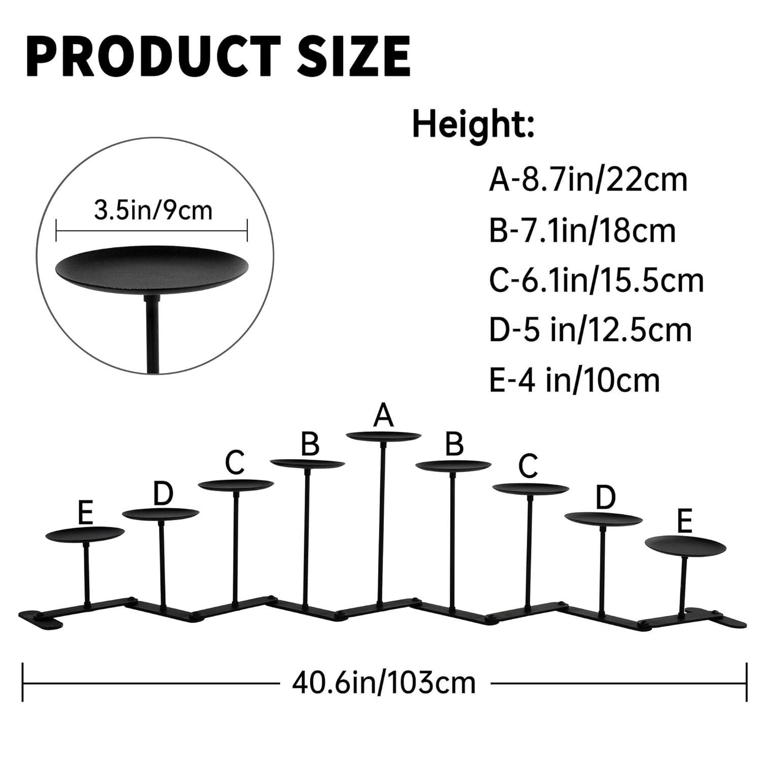 Candelabra 9 Candle Holder for Fireplace Decor Black Iron Pillar Candle Stand Table Centerpiece