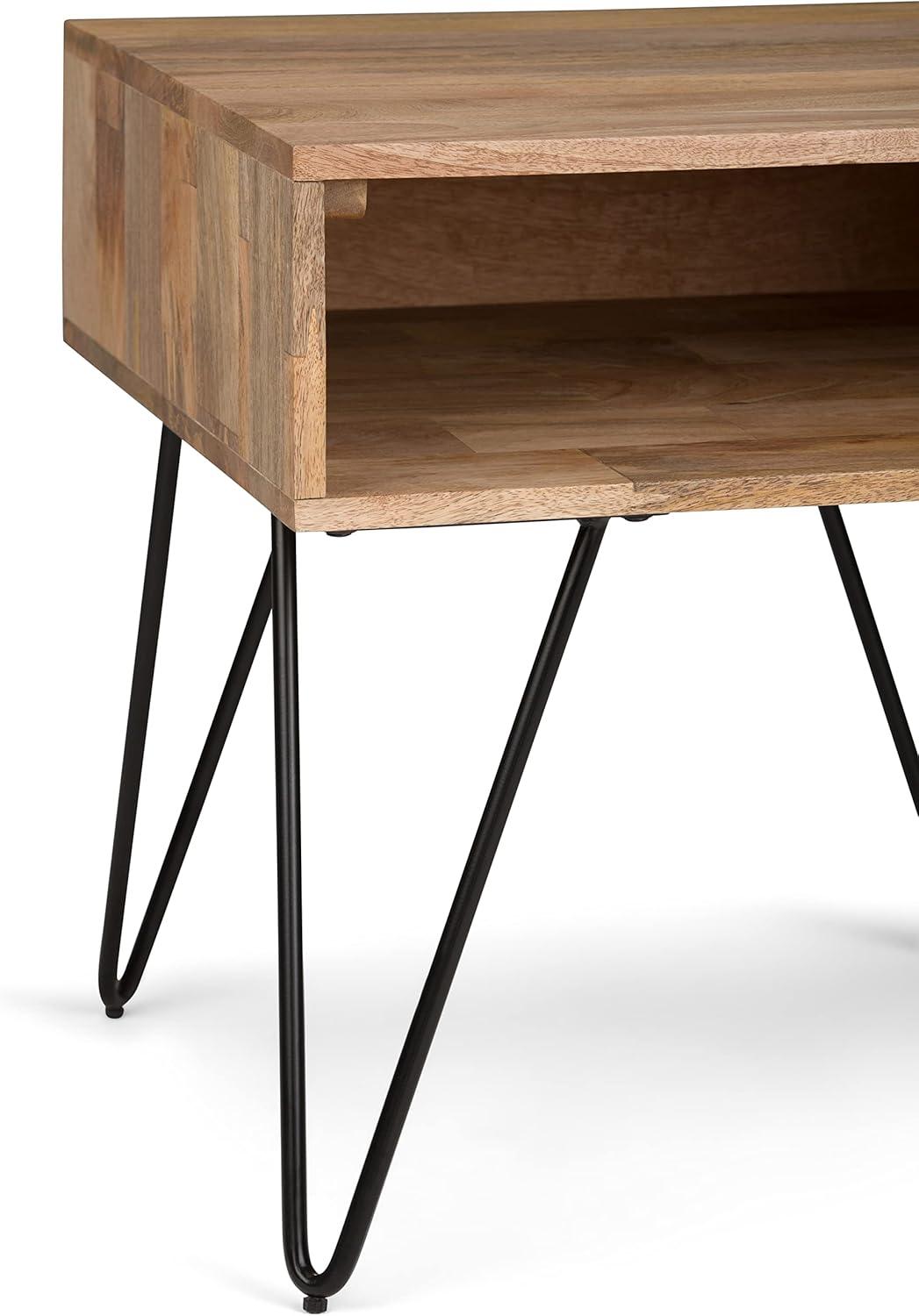 Hunter 22"W Solid Wood Industrial Square End Table with Hairpin Legs and Open Storage