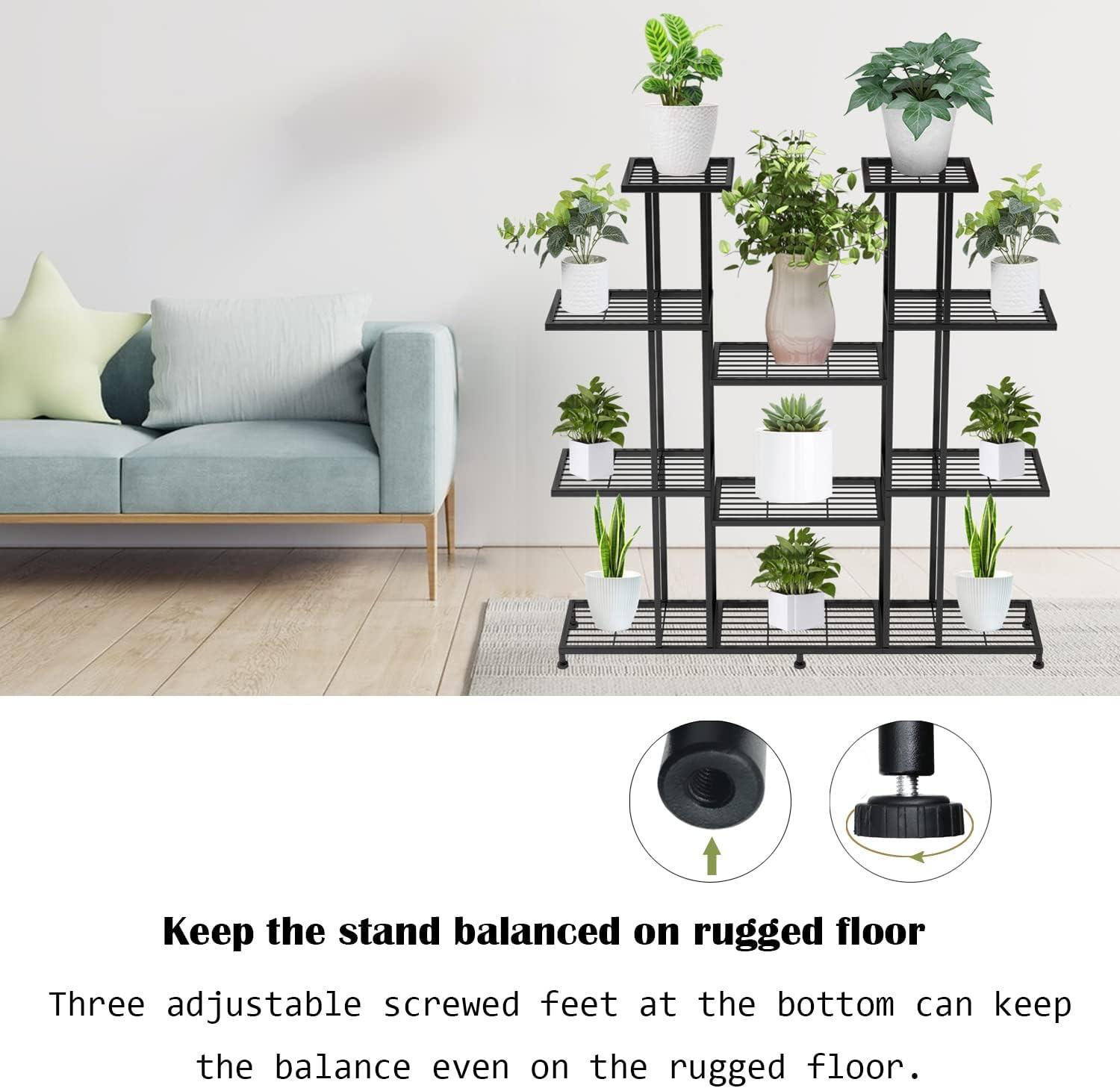 Black 9-Tier Metal Plant Stand with 17 Pots