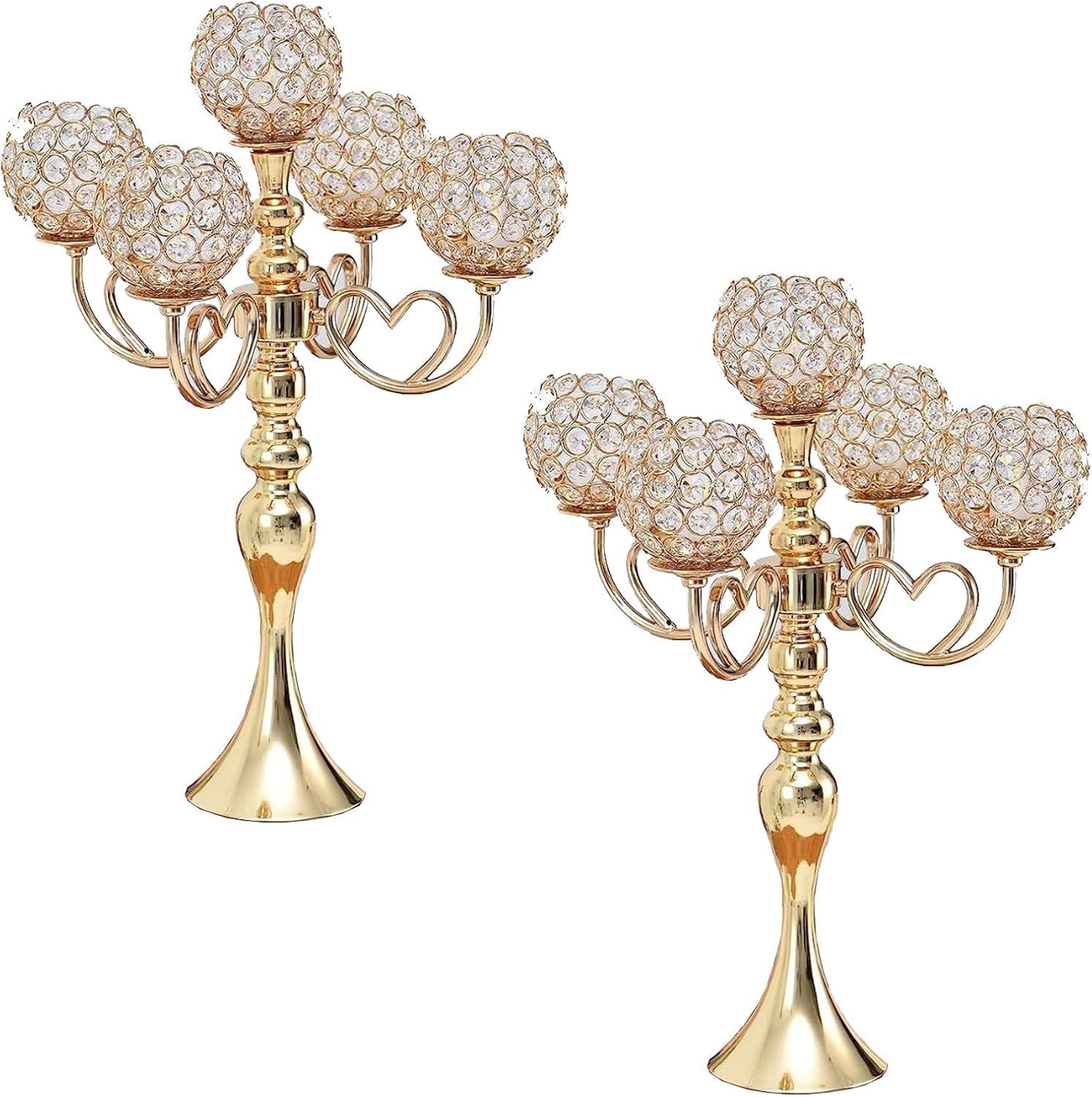 Gold Crystal 5-Arm Tabletop Candelabra Set