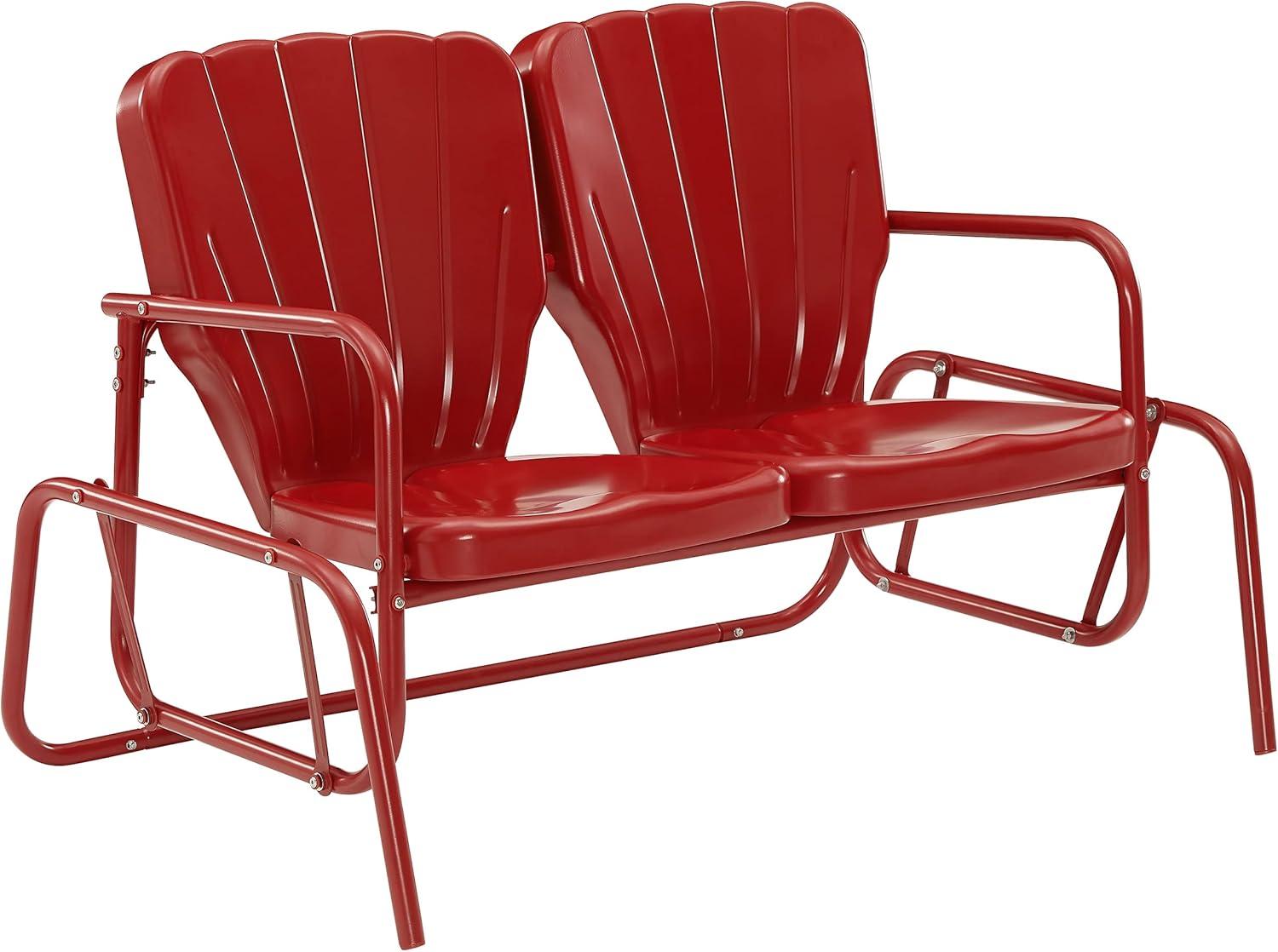 Bright Red Steel Retro Outdoor Loveseat Glider