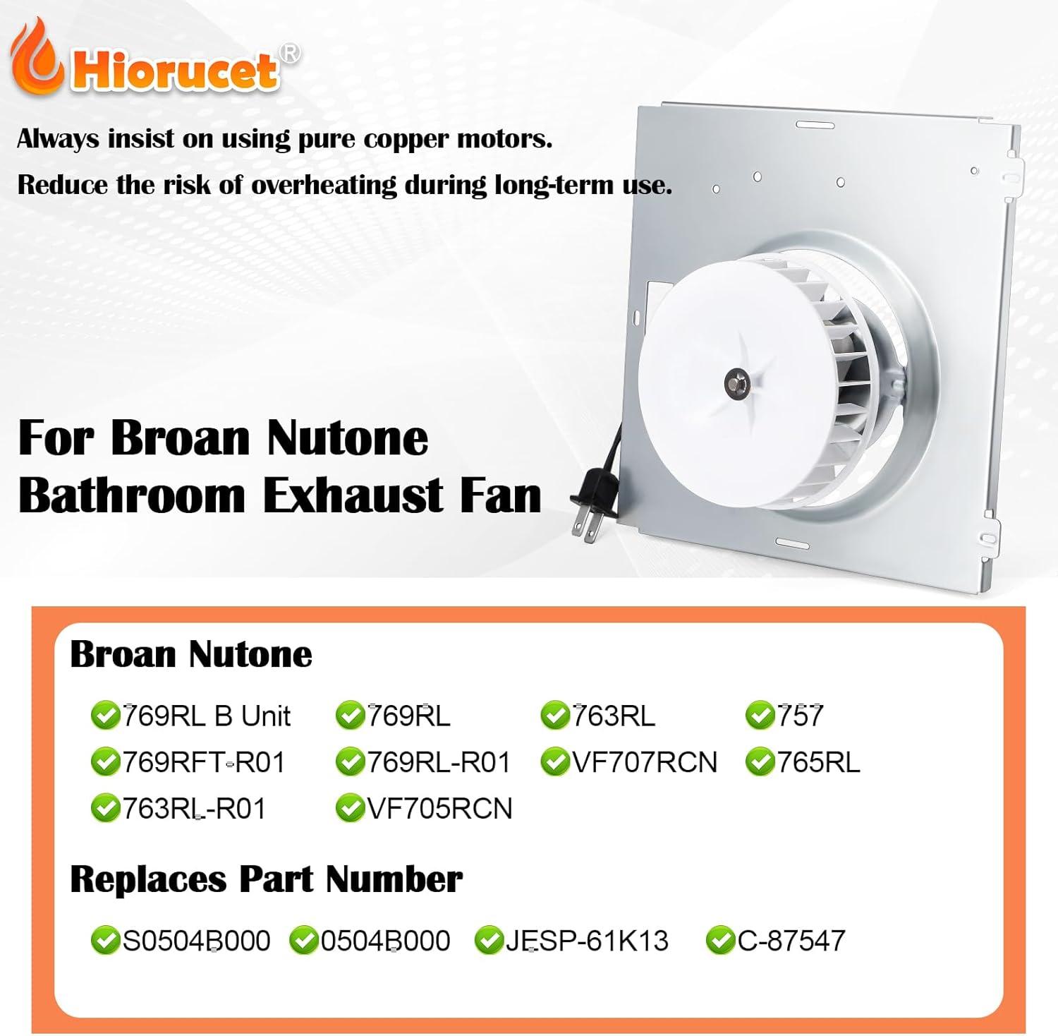 S0504B000 Bathroom Fan Motor Assembly Compatible with Bro-an Nutone 769RL for B Unit, Repalce Models 757, 769RFT-R01, 769RL, 769RL-R01 and VF707RCN. 765RL