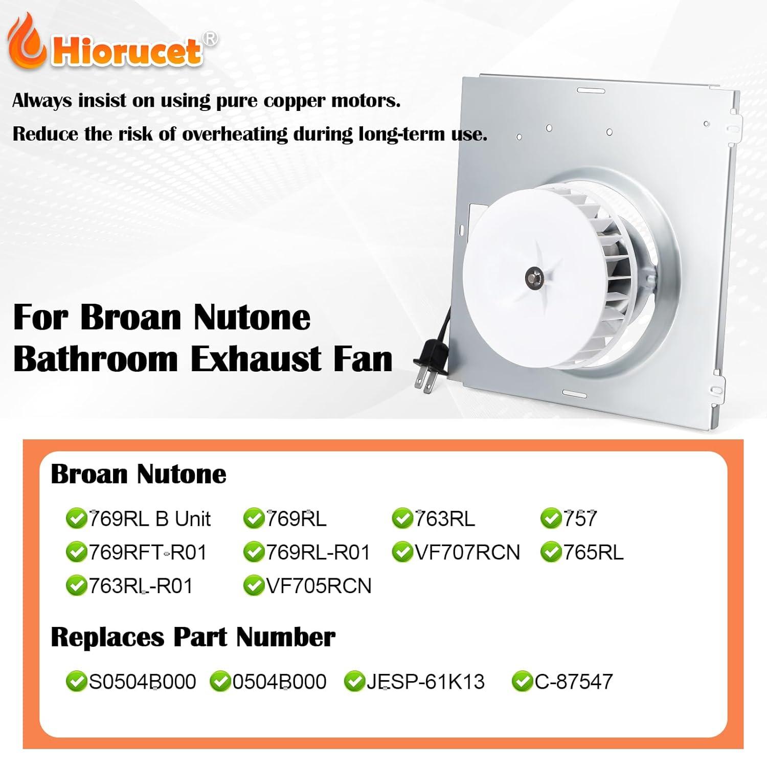 S0504B000 Bathroom Fan Motor Assembly Compatible with Bro-an Nutone 769RL for B Unit, Repalce Models 757, 769RFT-R01, 769RL, 769RL-R01 and VF707RCN. 765RL