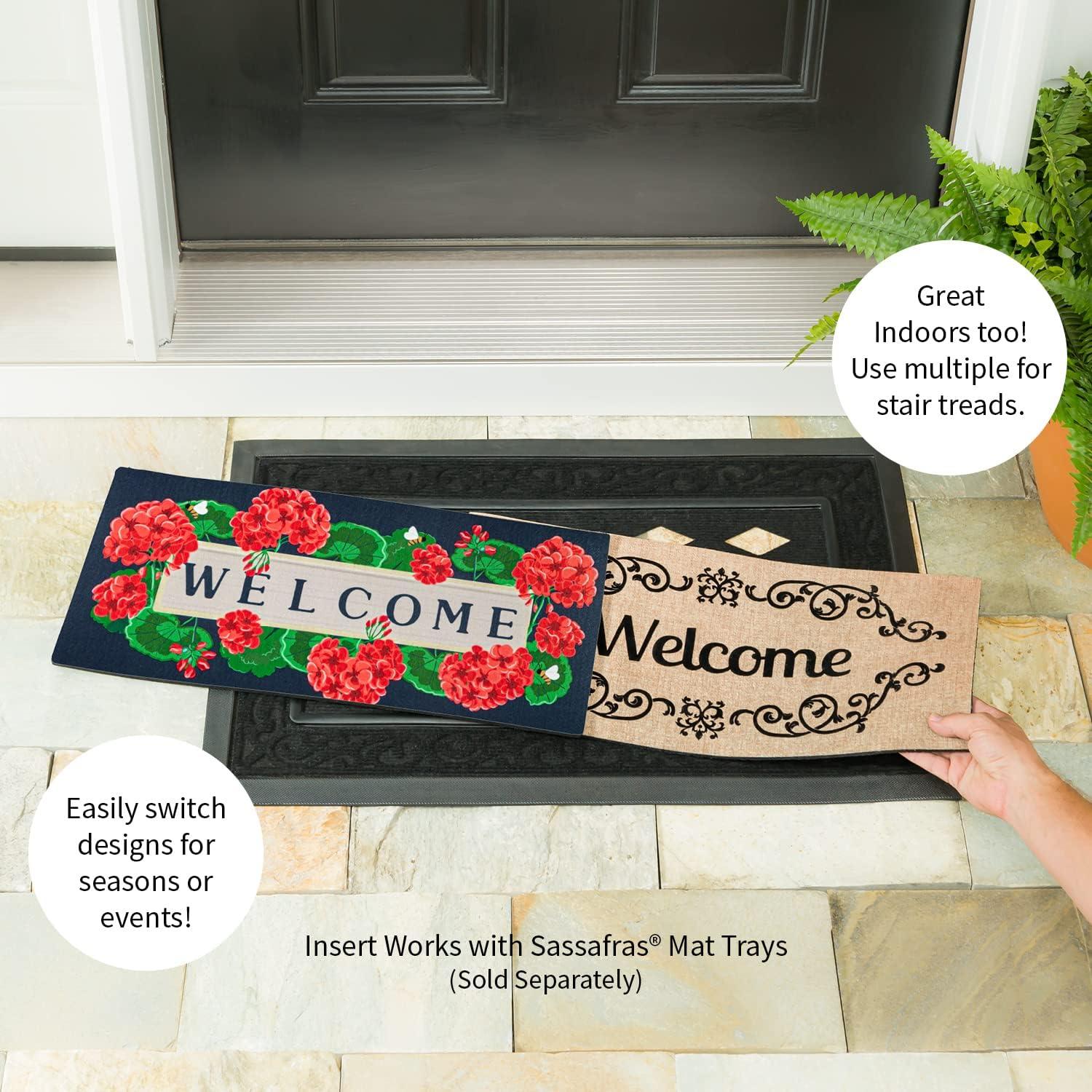 Evergreen Geraniums Welcome Textured Sassafras Indoor Outdoor Switch Doormat 1'10"x10" Multicolored