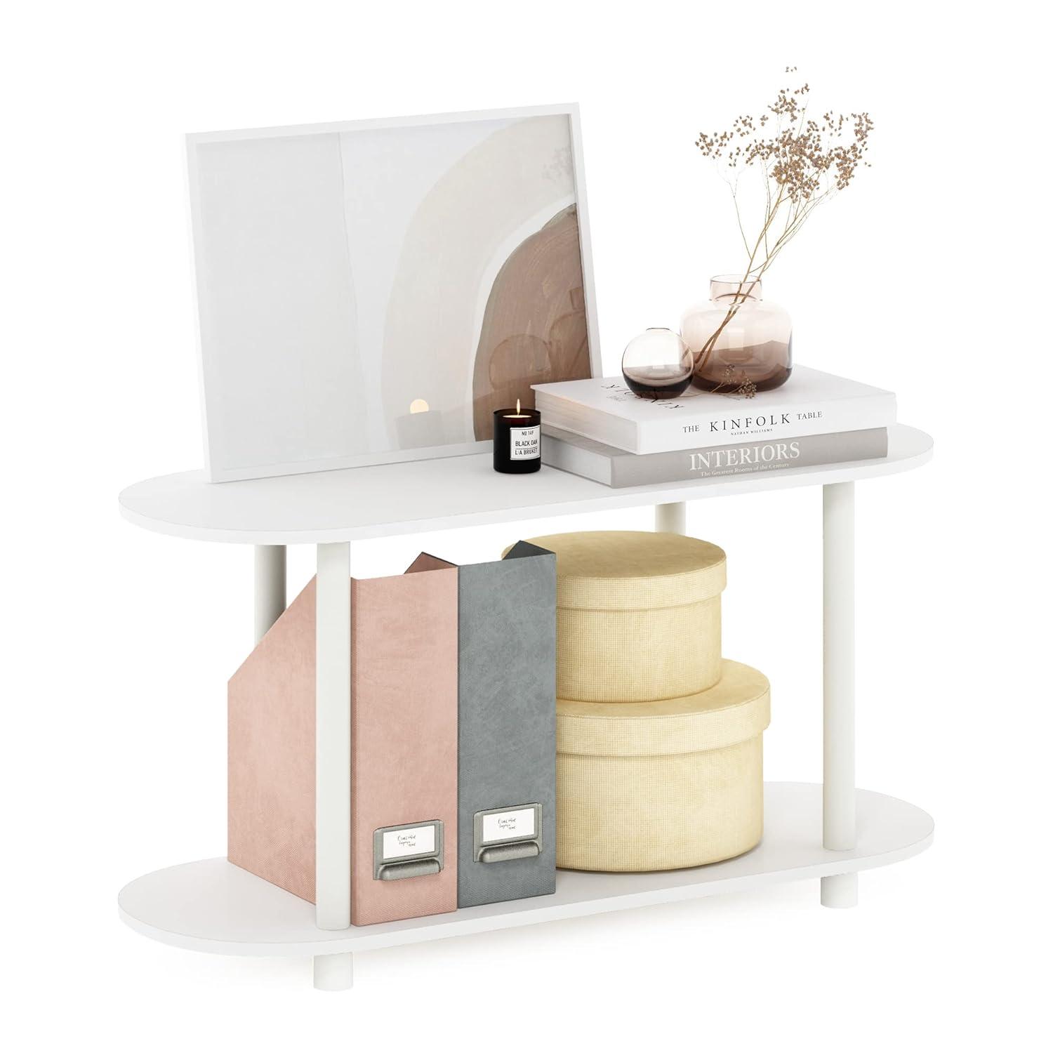 Furinno Modern 2-Tier Oval Side Table Accent End Table Entryway Table for Living Room Bedroom Home Decor,White