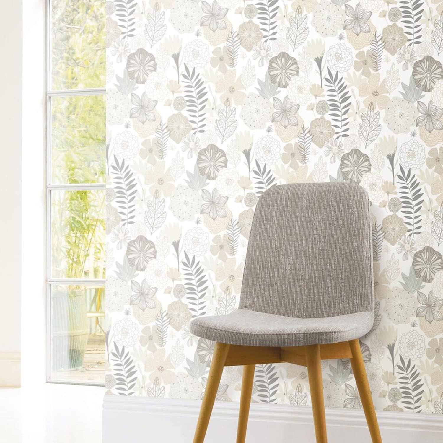 RoomMates Blooms Peel and Stick Wallpaper: Self-Adhesive Vinyl, Modern Floral, Repositionable, 28 Sq Ft Coverage, Blue
