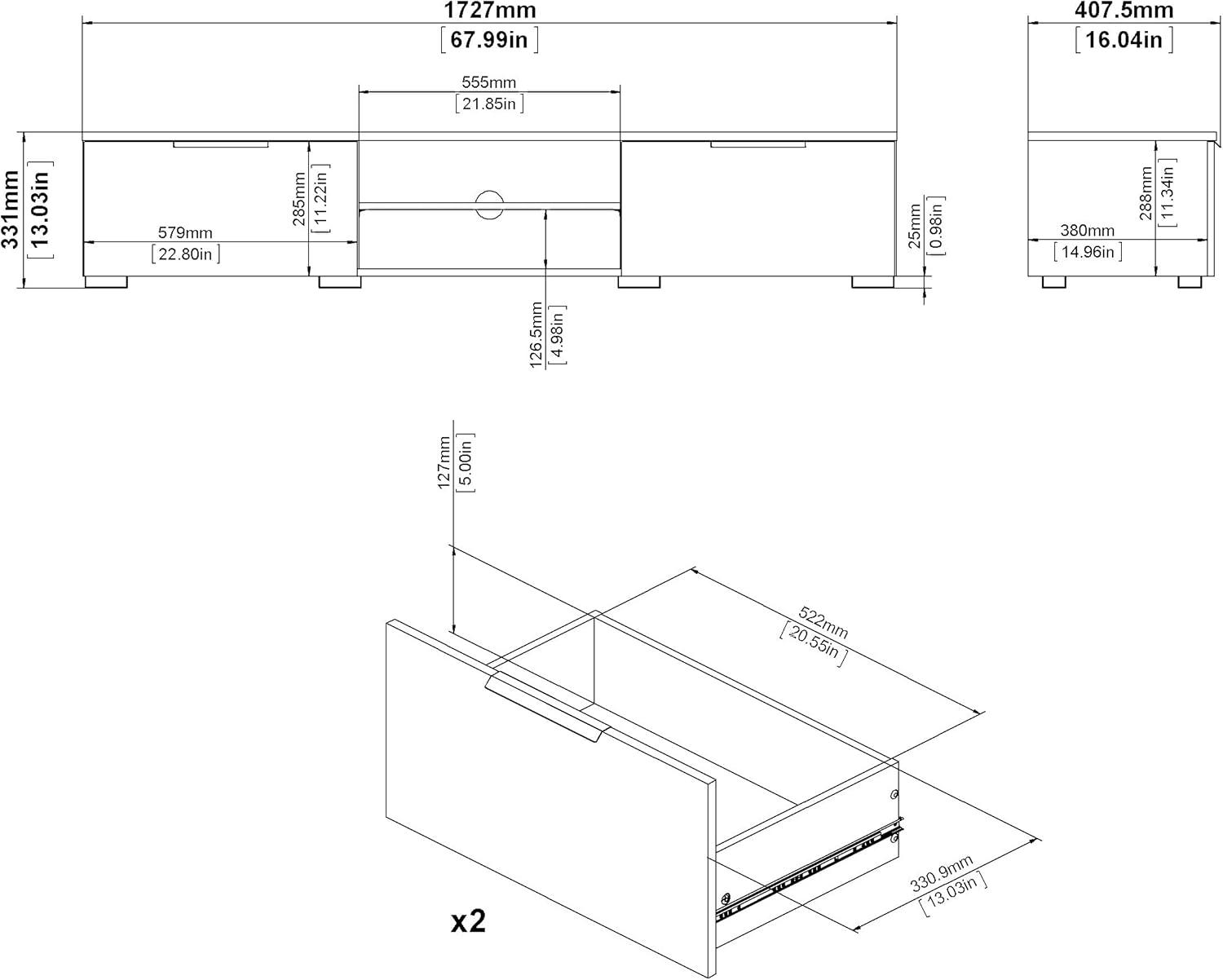 2 Drawer 2 Shelf TV Stand in Brown - Tvilum