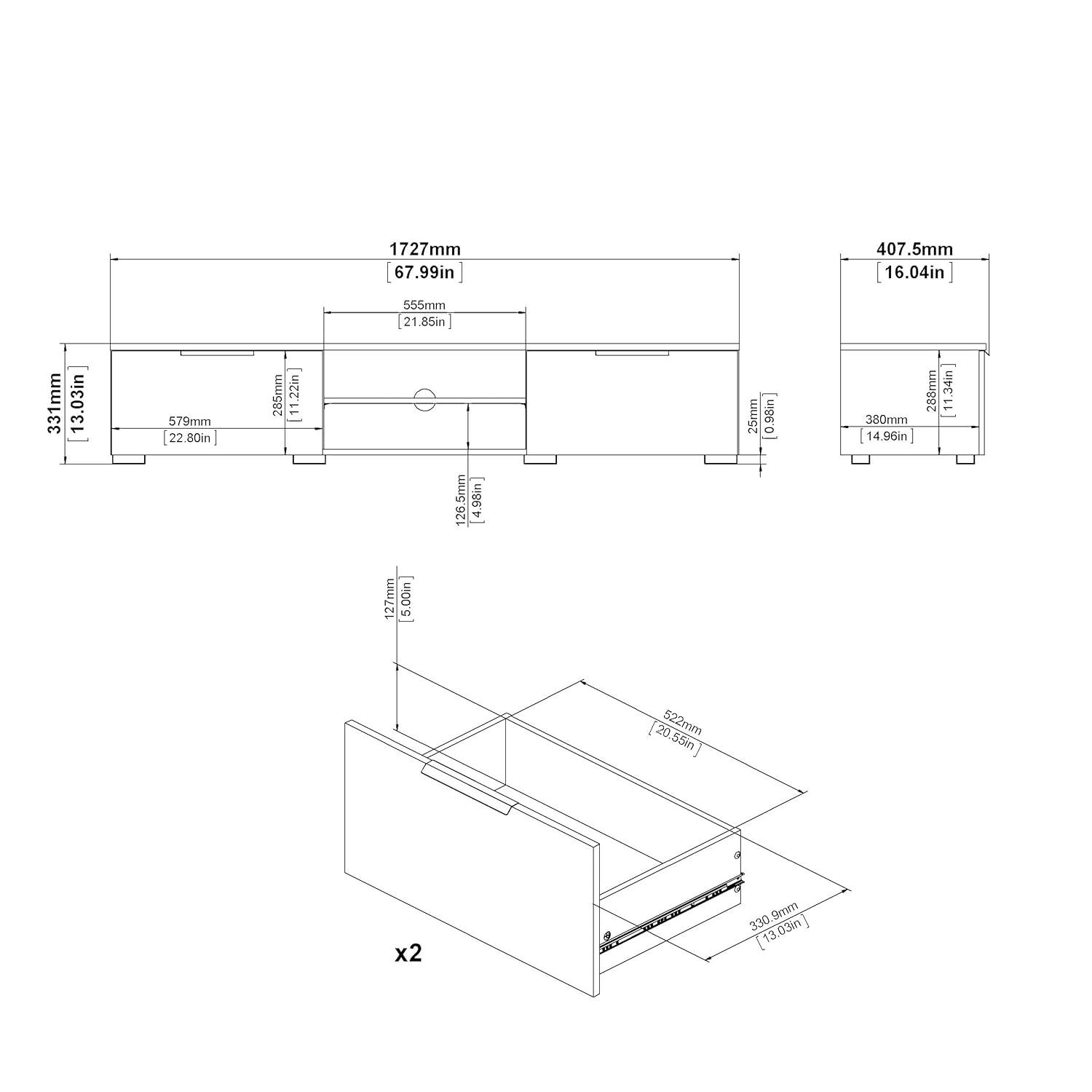 2 Drawer 2 Shelf TV Stand in Brown - Tvilum