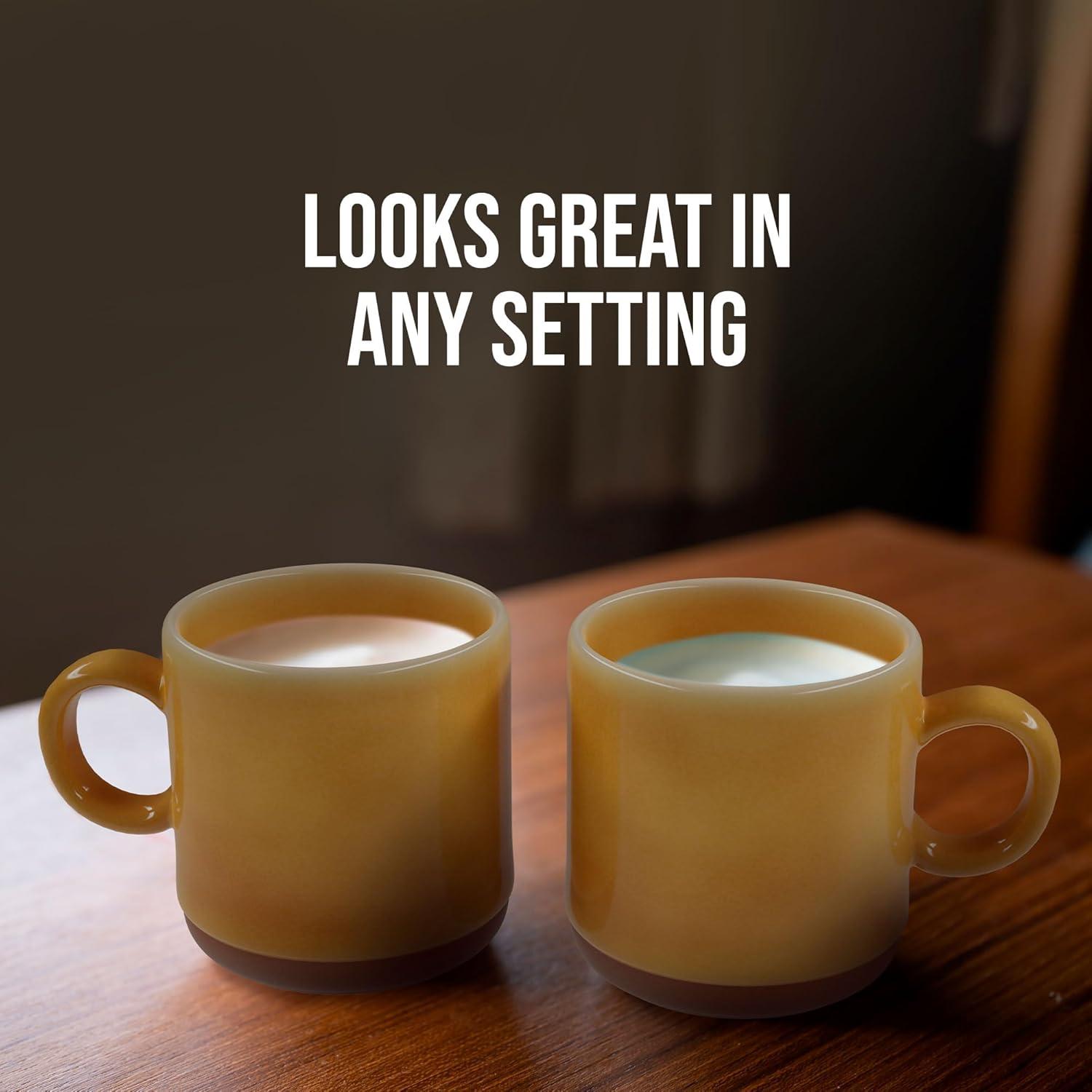 American Atelier Stoneware Mugs w/ Terra Cotta Bottom, Set of 2, 4-Inch Cup for Coffee, Tea, and Hot Chocolate, Dishwasher and Microwave Safe, Honey