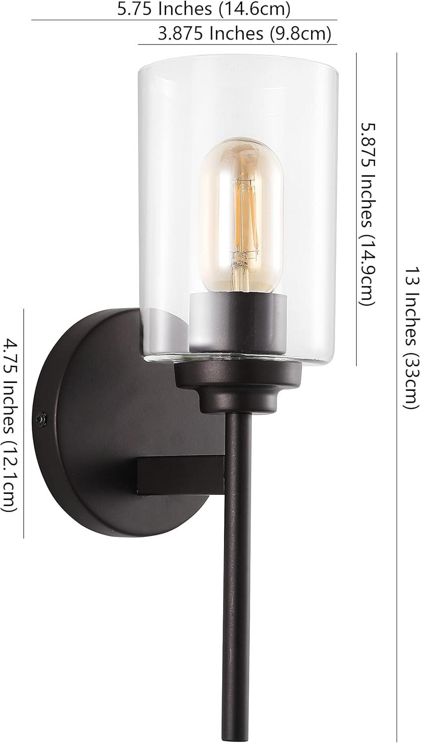 JONATHAN Y Juno 13" 1-Light Farmhouse Industrial Iron Cylinder LED Sconce, Oil Rubbed Bronze/Clear
