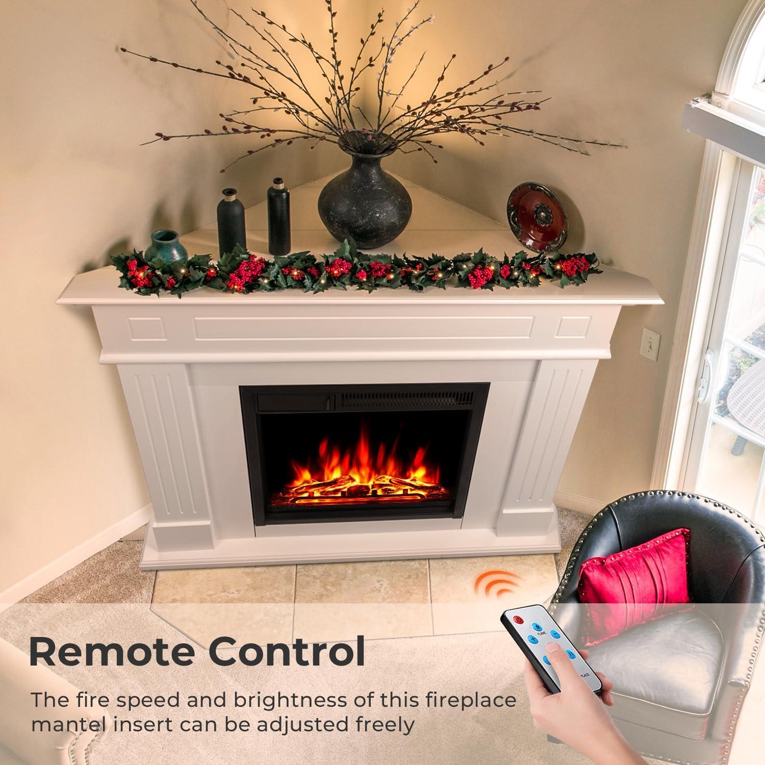 R.W.FLAME 43” Electric Fireplace Mantel, Freestanding Electric Fireplace, Remote Control, Adjustable LED Flame, PEARLWHITE