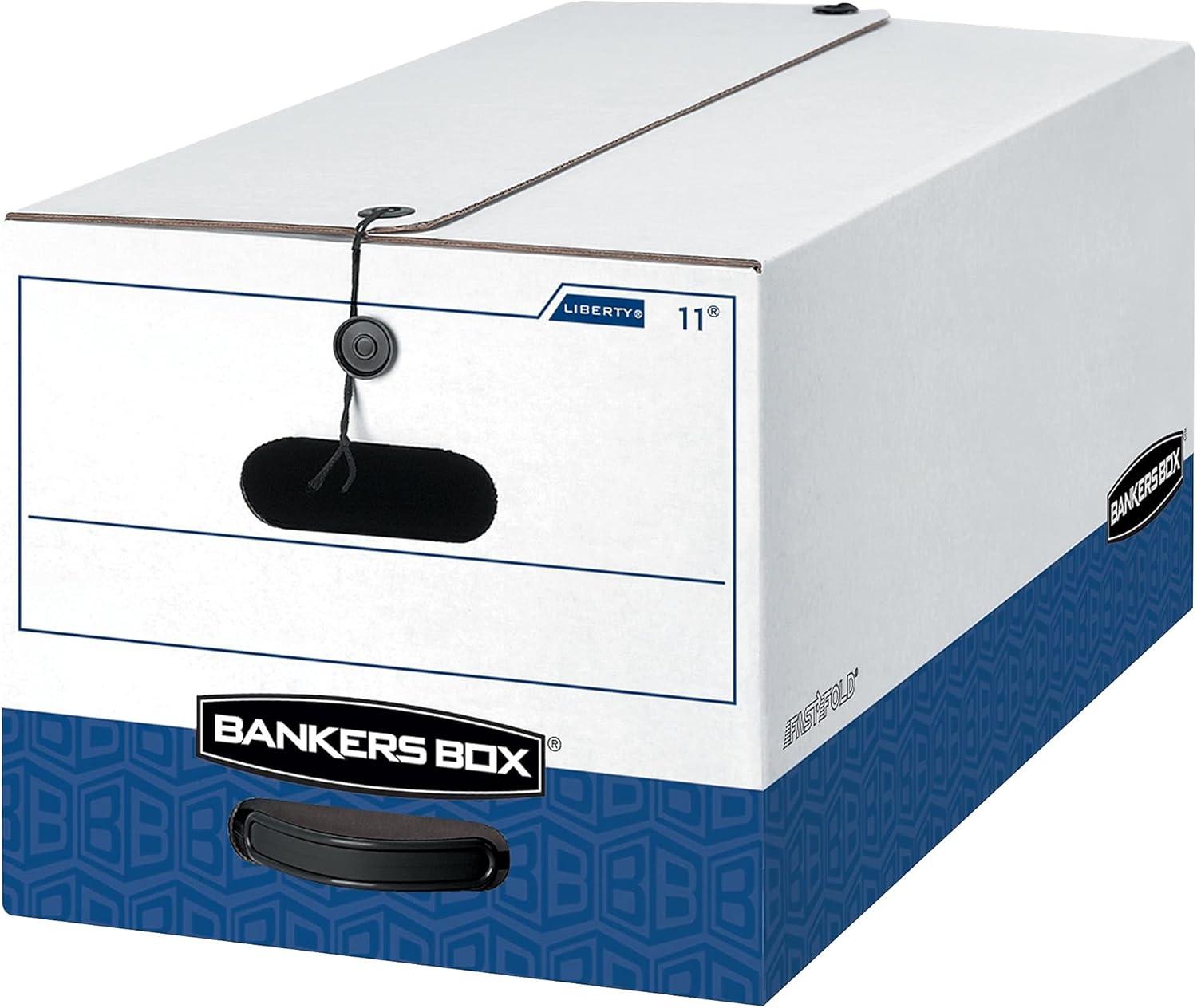 Bankers Box 0001103 12 in. x 24 in. x 10 in. Liberty Heavy-Duty Strength Storage Box - Letter, White/Blue (4/Carton)