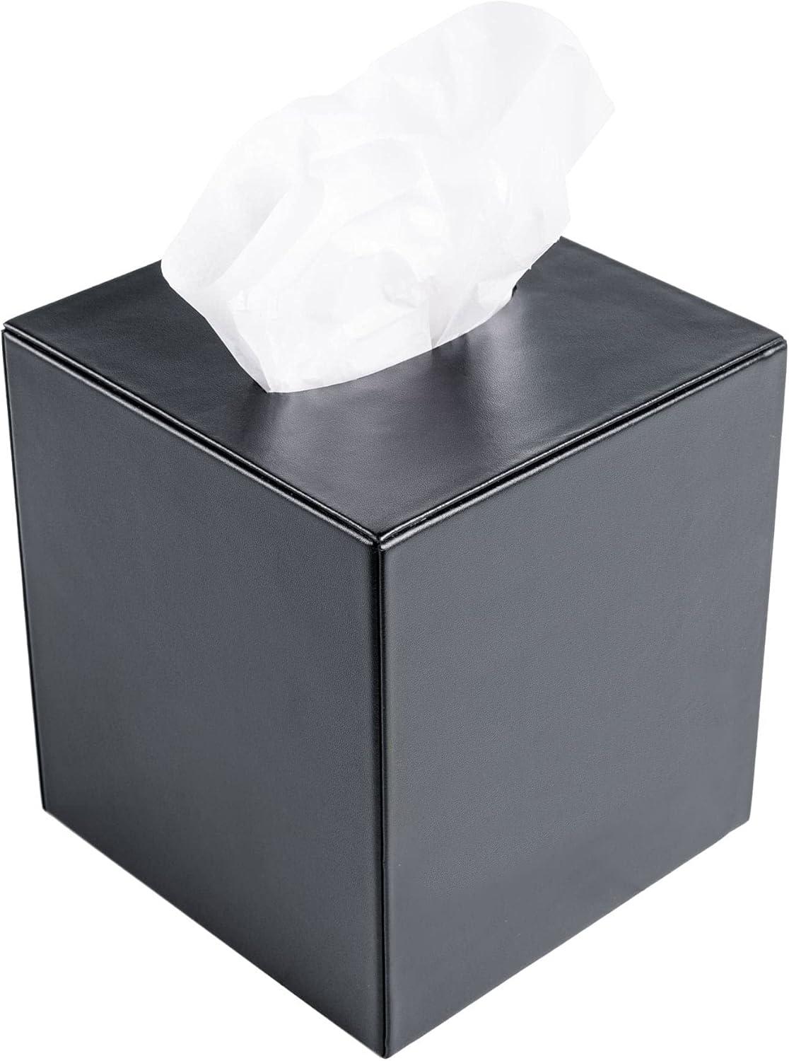 Classic Black Leather Cube Tissue Box Cover