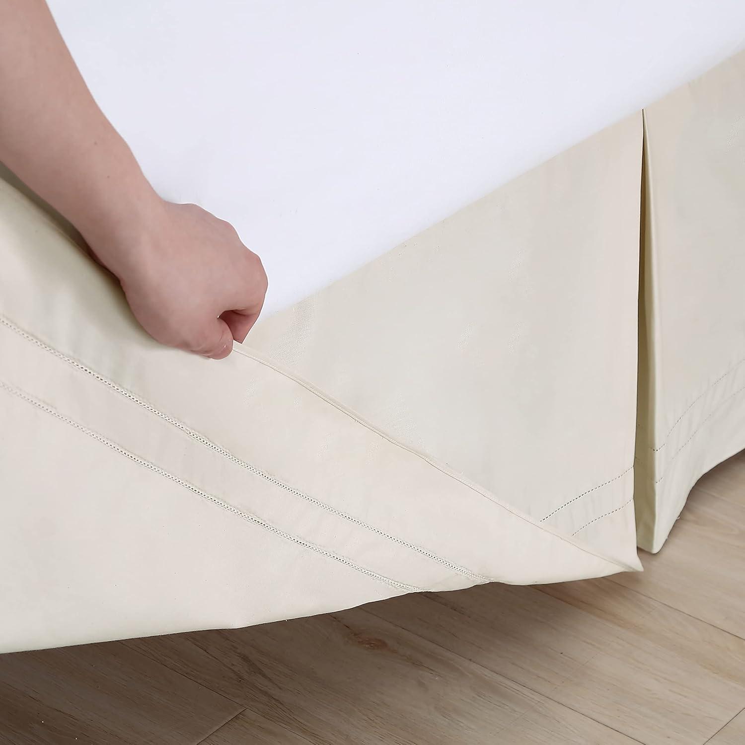 Beige Cotton Queen Bed Skirt with Split Corners