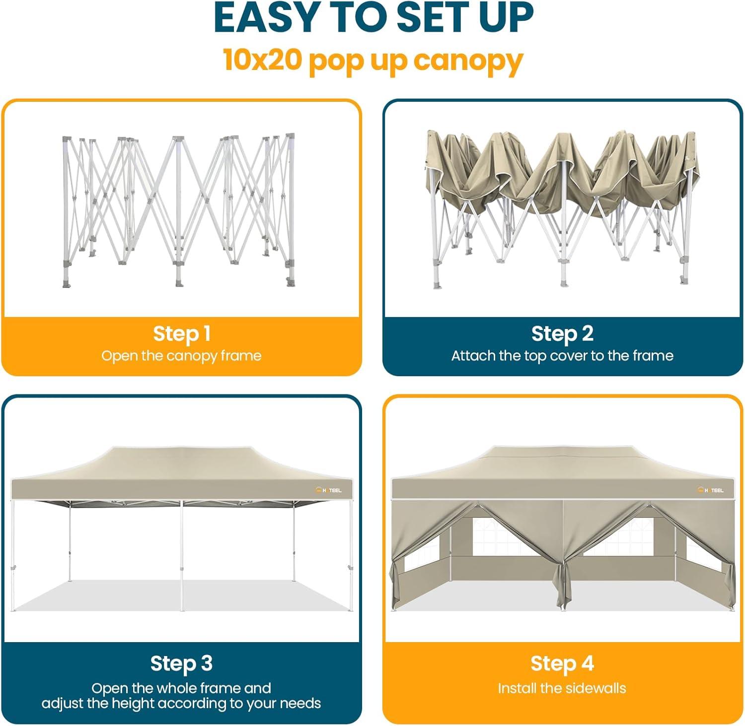 HOTEEL 10'Wx20'D Heavy Duty Pop up Canopy Tent with 6 sidewalls Easy Up Commercial Outdoor
