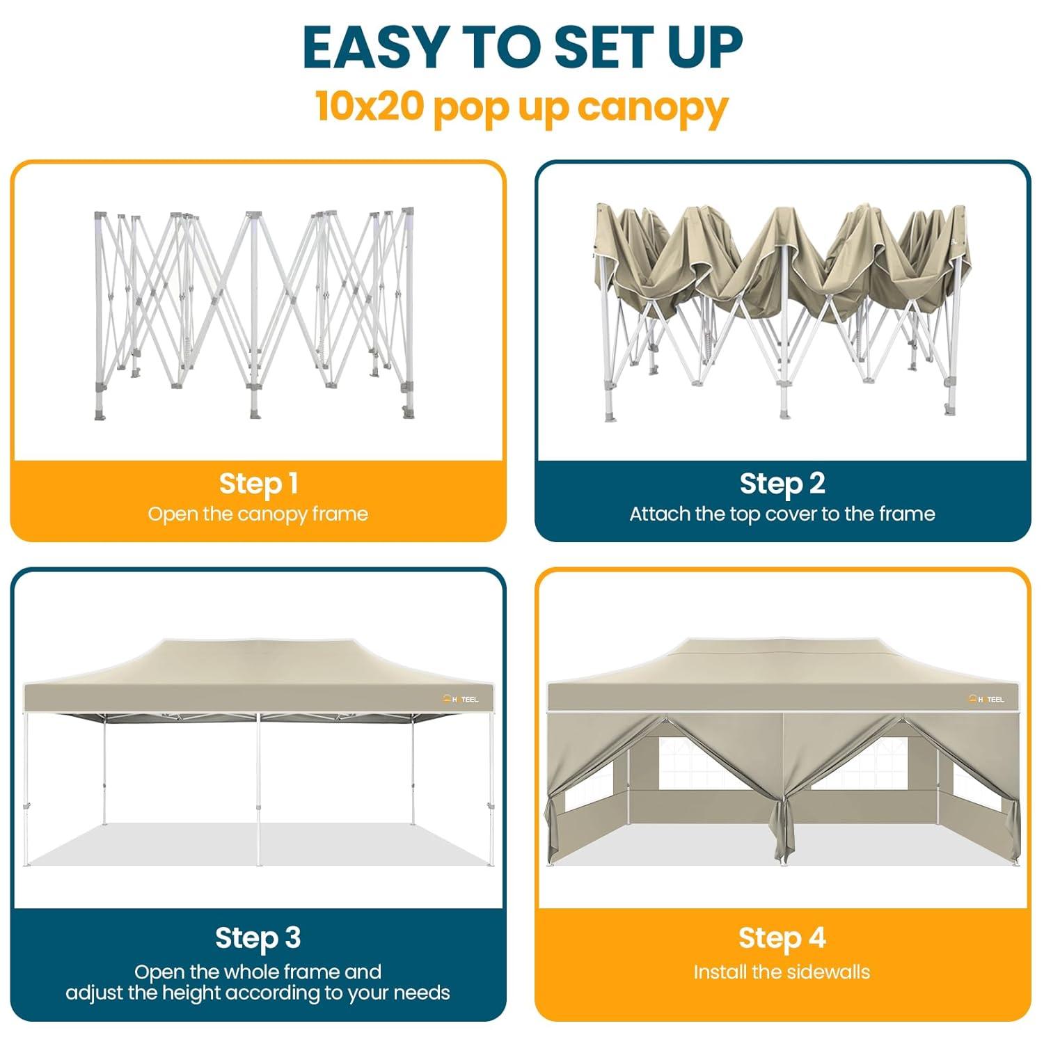 HOTEEL 10'Wx20'D Heavy Duty Pop up Canopy Tent with 6 sidewalls Easy Up Commercial Outdoor