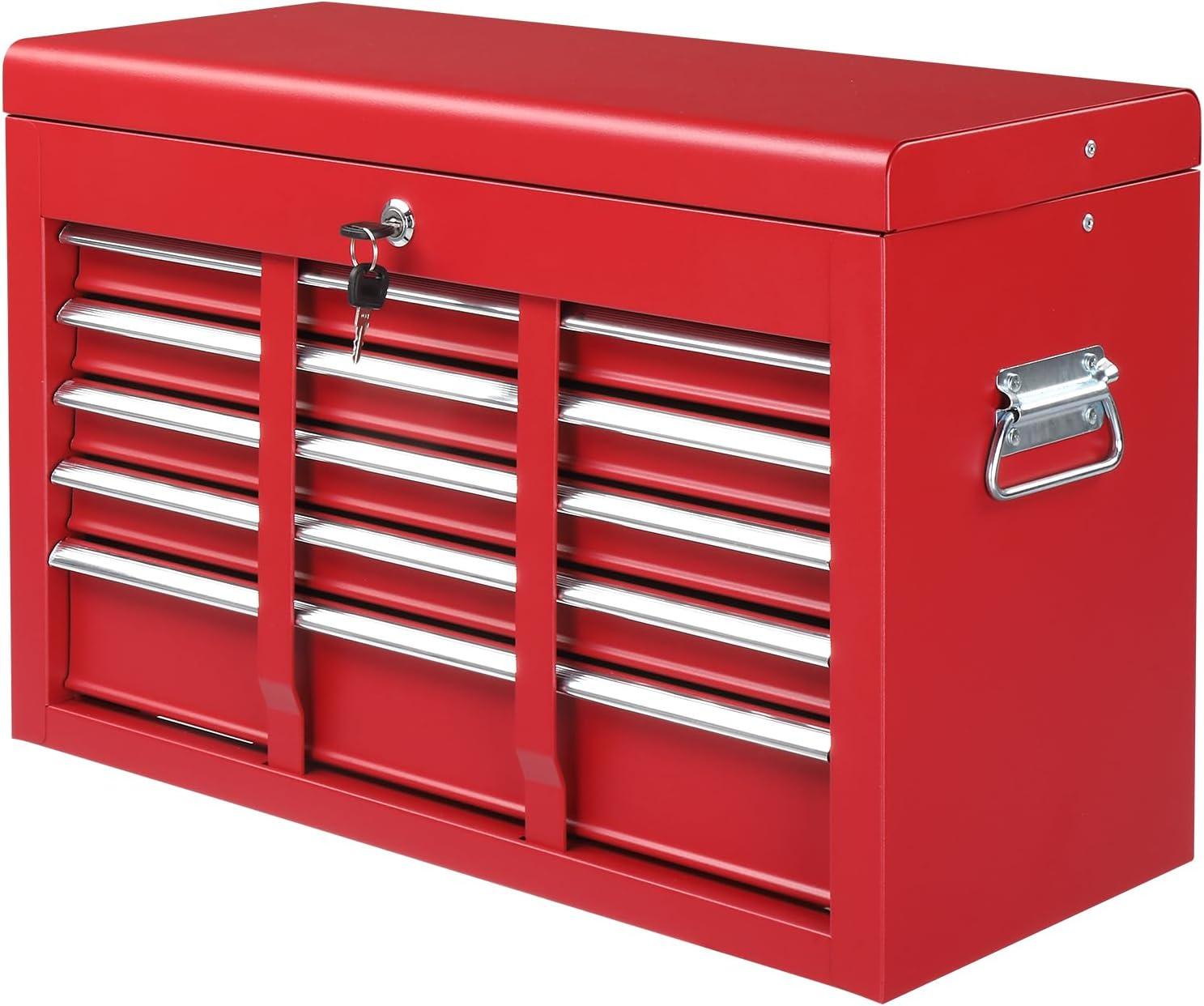 INDSUMOT 24" Portable Tool Box, 5 Drawers & Top Storage Tray Tool Box with Drawers, Lockable Metal Tool Chest Cabinet for Garage, Warehouse, Repair Shop & Home, Red