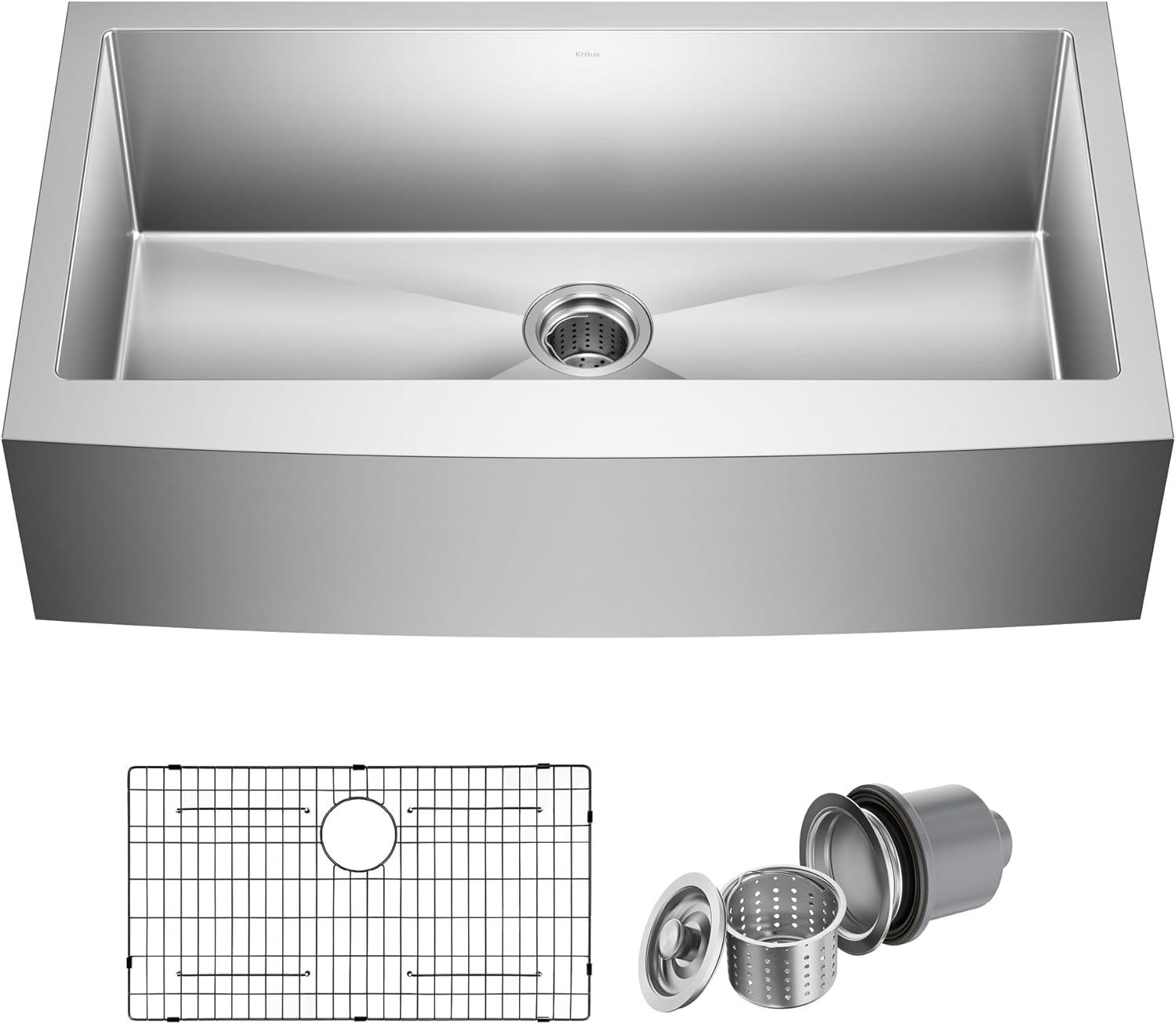 KRAUS Standart Pro Apron Front Farmhouse 16 Gauge Single Bowl Stainless Steel Kitchen Sink