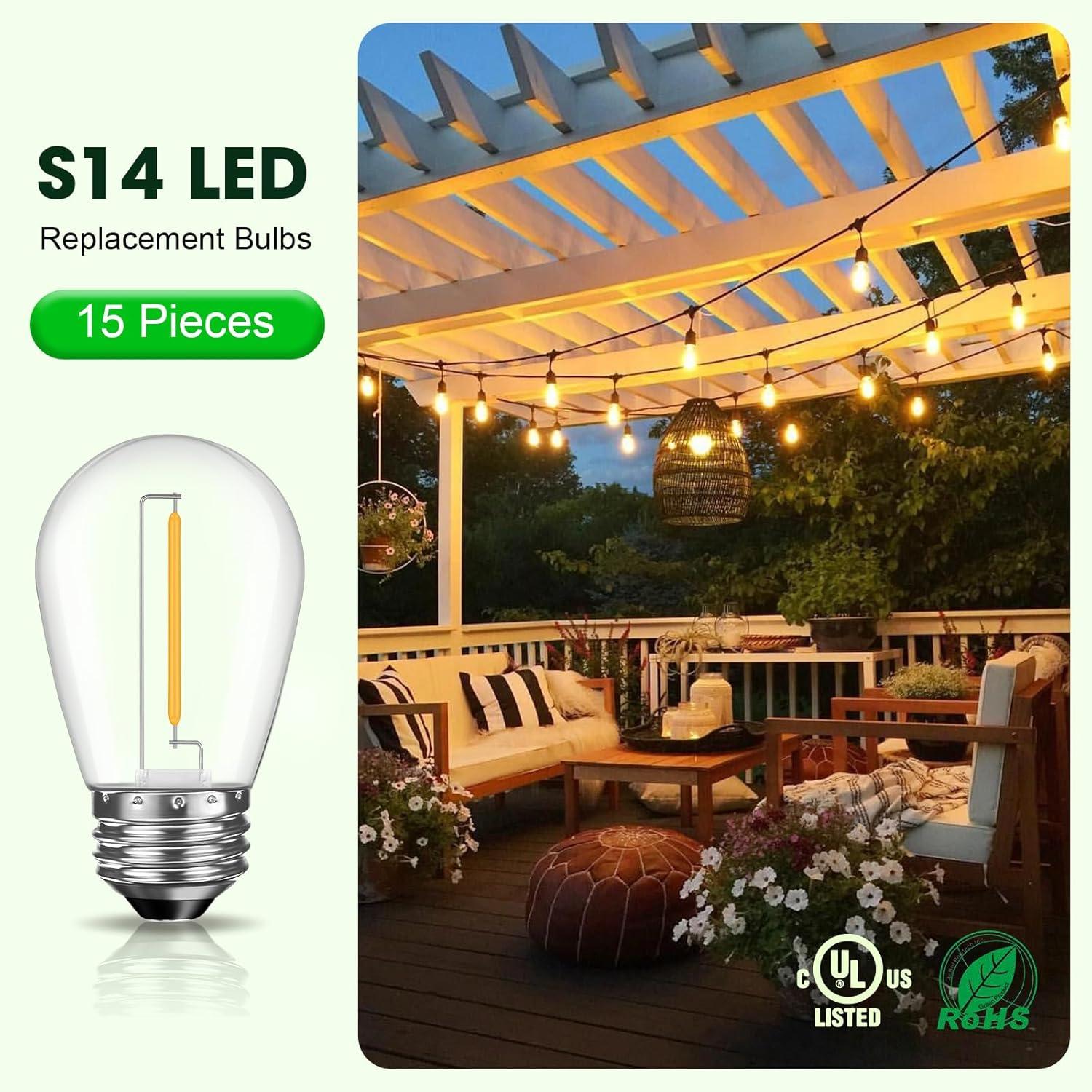 15-Pack Clear LED S14 Warm White Outdoor String Light Bulbs