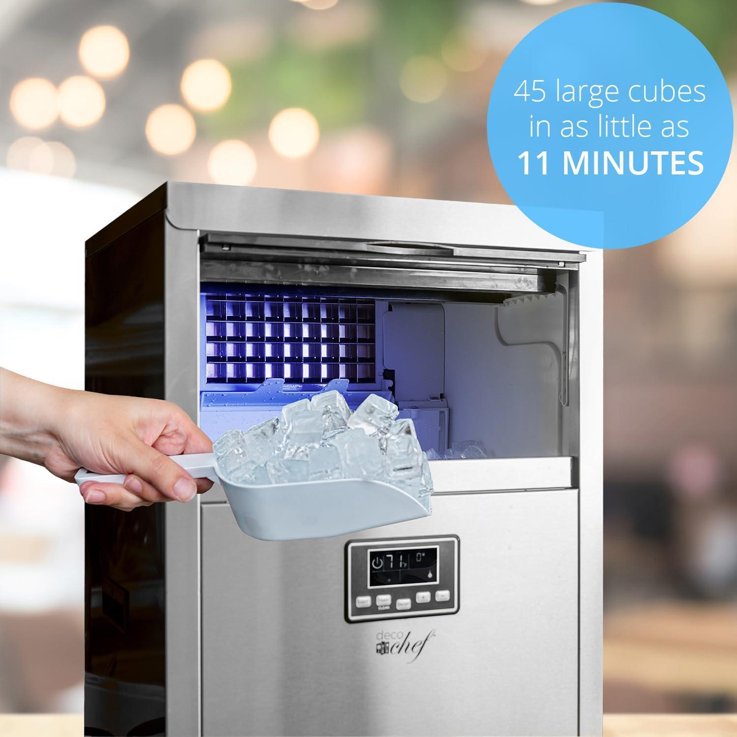 Deco Chef Commercial Ice Maker – 99lb Every 24 Hours – 33lb Storage Capacity – Stainless Steel – Great for Hotels, Restaurants, Bars, Homes, Offices – Includes Connection Hoses and Ice Scoop