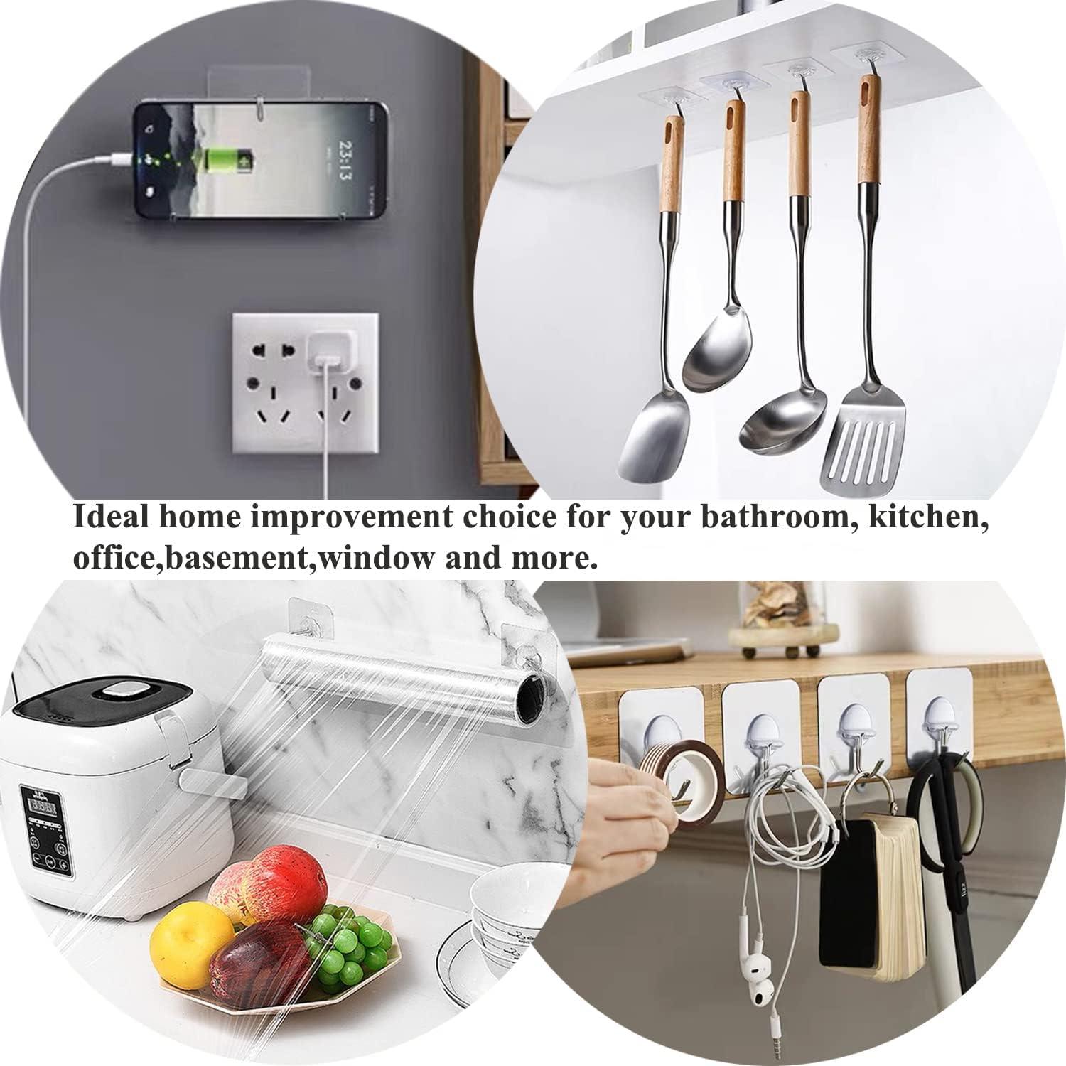 Adhesive Hooks for Hanging Heavy Duty Wall Hooks Self Adhesive Towel Coat Hooks Waterproof Transparent Hooks for Bathroom Shower Kitchen Keys Door Outdoor Home Improvement Utility Hook 20 Pack