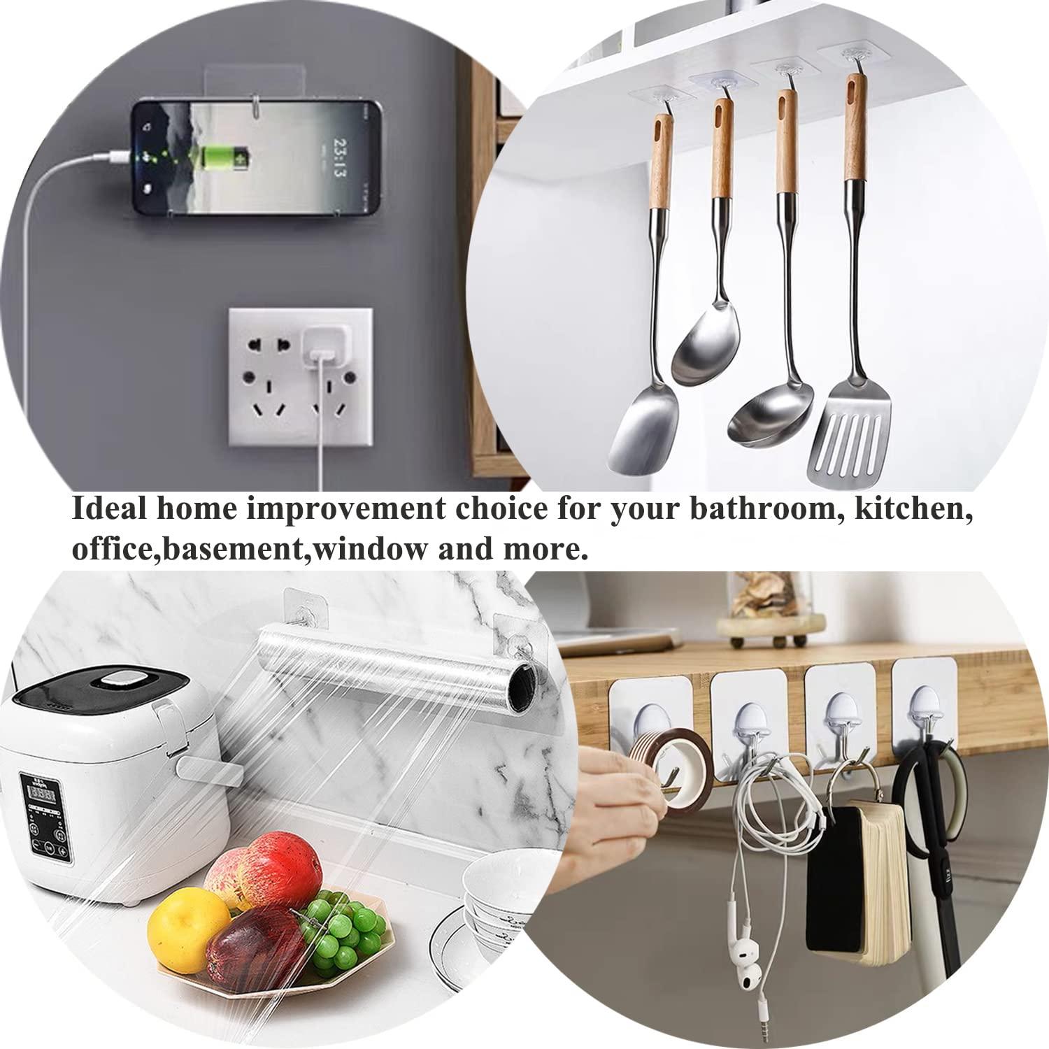 Adhesive Hooks for Hanging Heavy Duty Wall Hooks Self Adhesive Towel Coat Hooks Waterproof Transparent Hooks for Bathroom Shower Kitchen Keys Door Outdoor Home Improvement Utility Hook 20 Pack