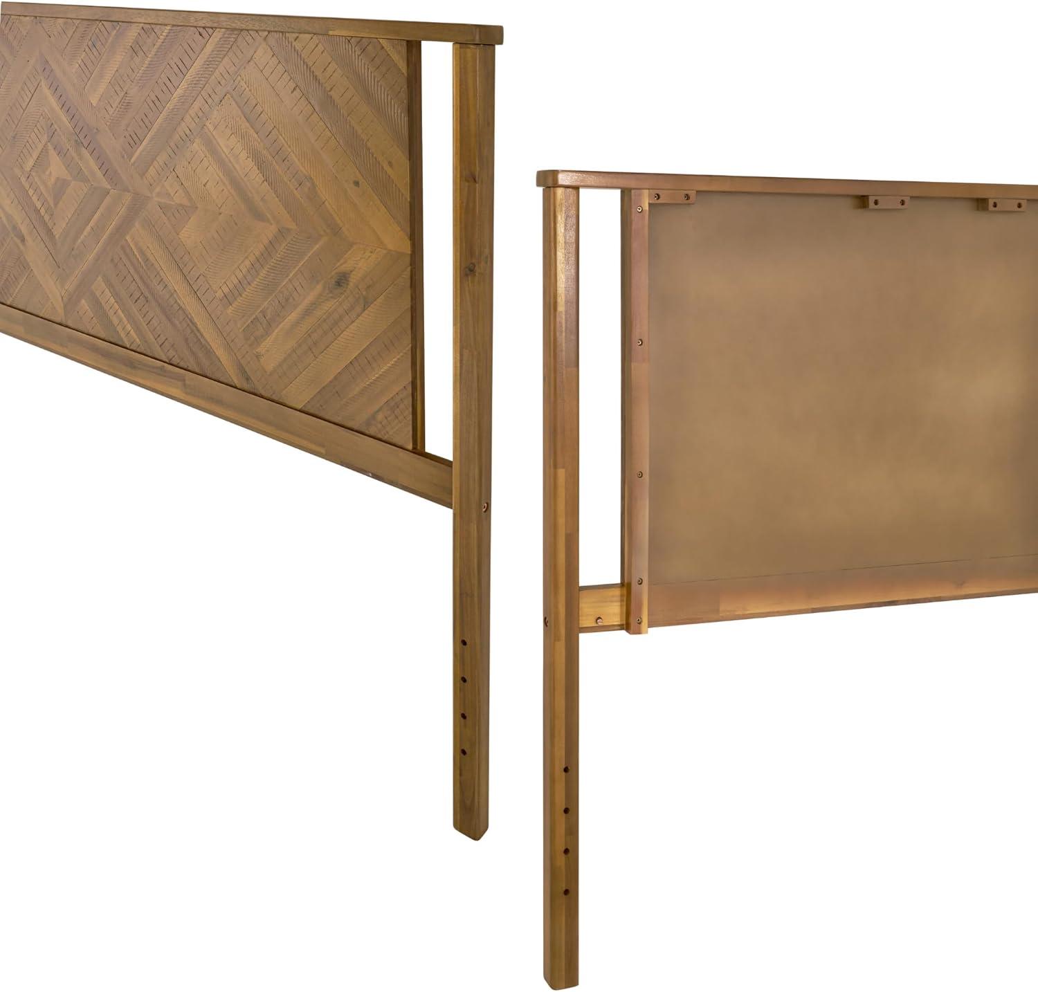 Bme Ethan King Size Diamond Headboard ONLY - Rustic & Mid-Century Modern Style Without Bed Frame - Solid Acacia Wood - Easy Assembly - Rustic Dark Brown