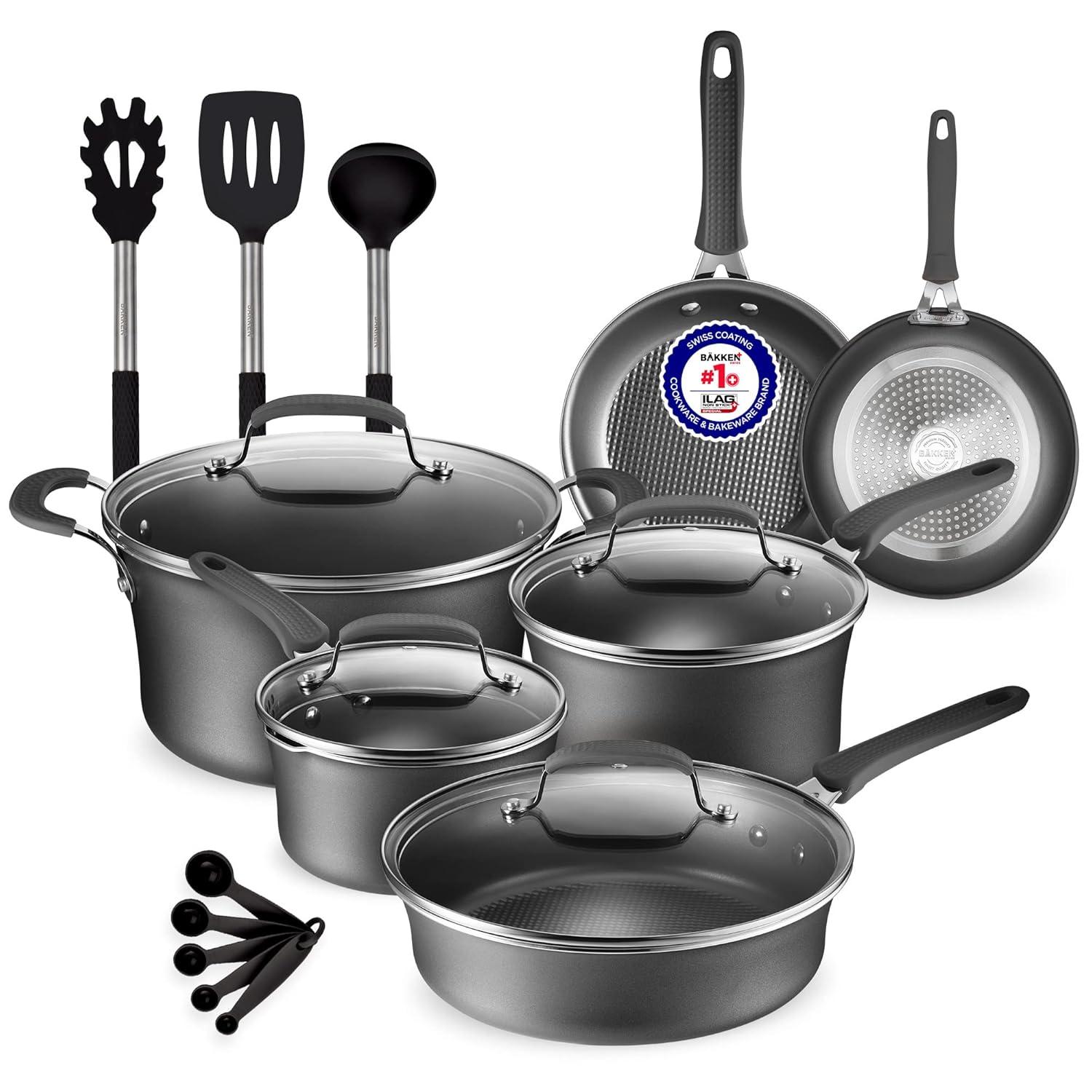 Lifemaster 14 - Piece Non-Stick Carbon Steel Cookware Set