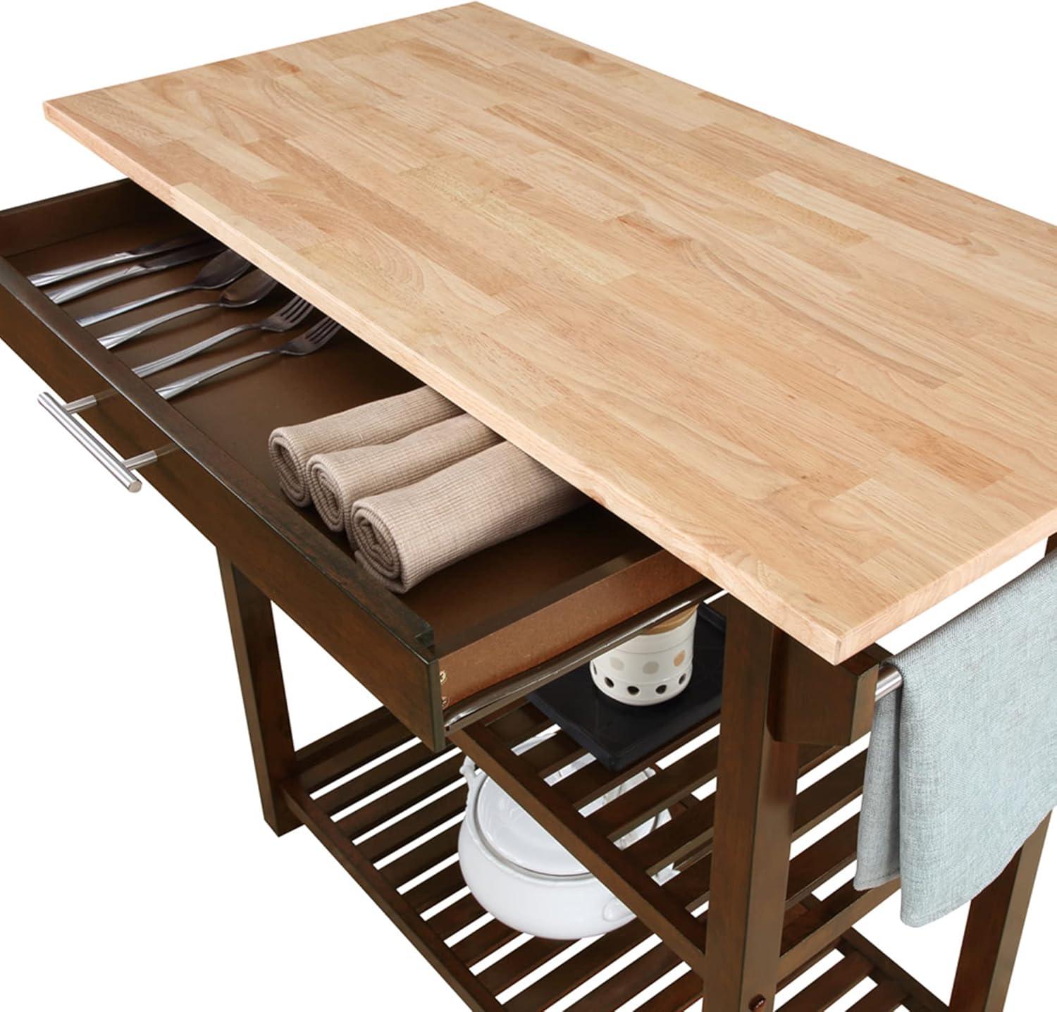 Convenience Concepts Designs2Go 3 Tier Butcher Block Kitchen Prep Island with Drawer, Espresso/Butcher Block
