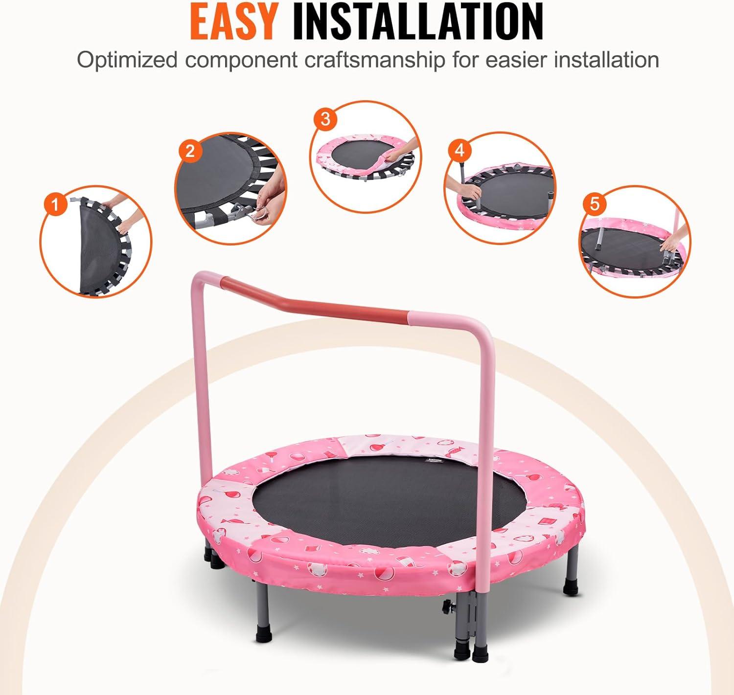 Pink Foldable Kids' Trampoline with Foam Handle