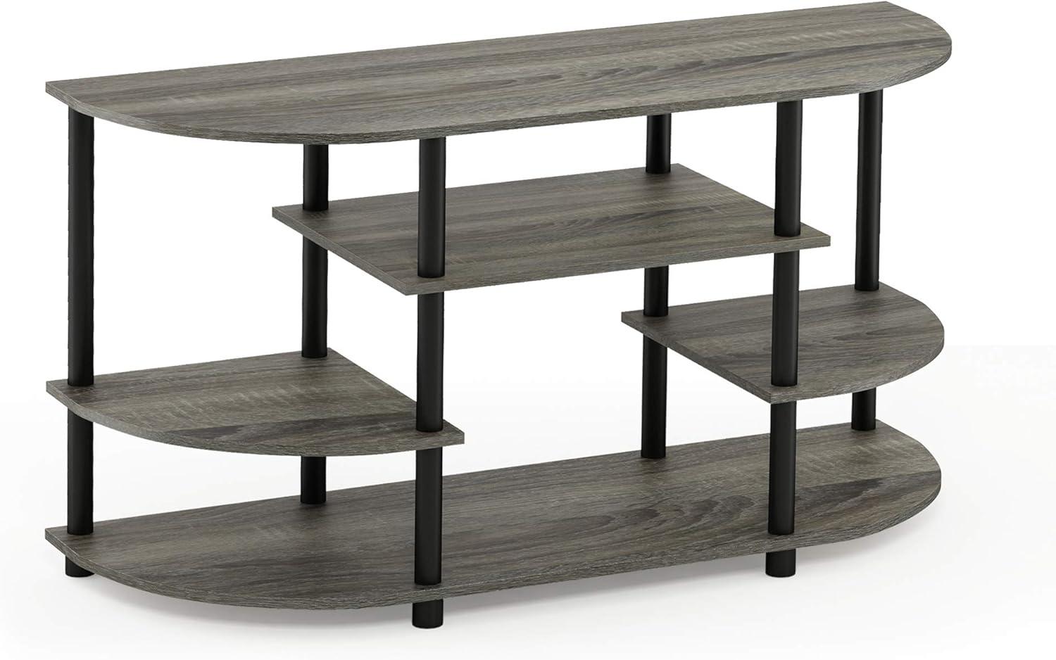 French Oak Grey/Black Wood Corner TV Stand with Open Shelves