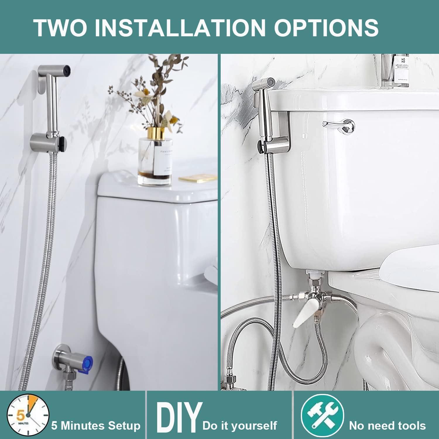 Handheld Bidet Sprayer for Toilet,Premium SUS304 Stainless Steel Bathroom Bidet Sprayer Attachment Set with Anti-Leak Hose&High Pressure, Ideal for Feminine Wash, Cloth Diaper Cleaning&Muslim Shower