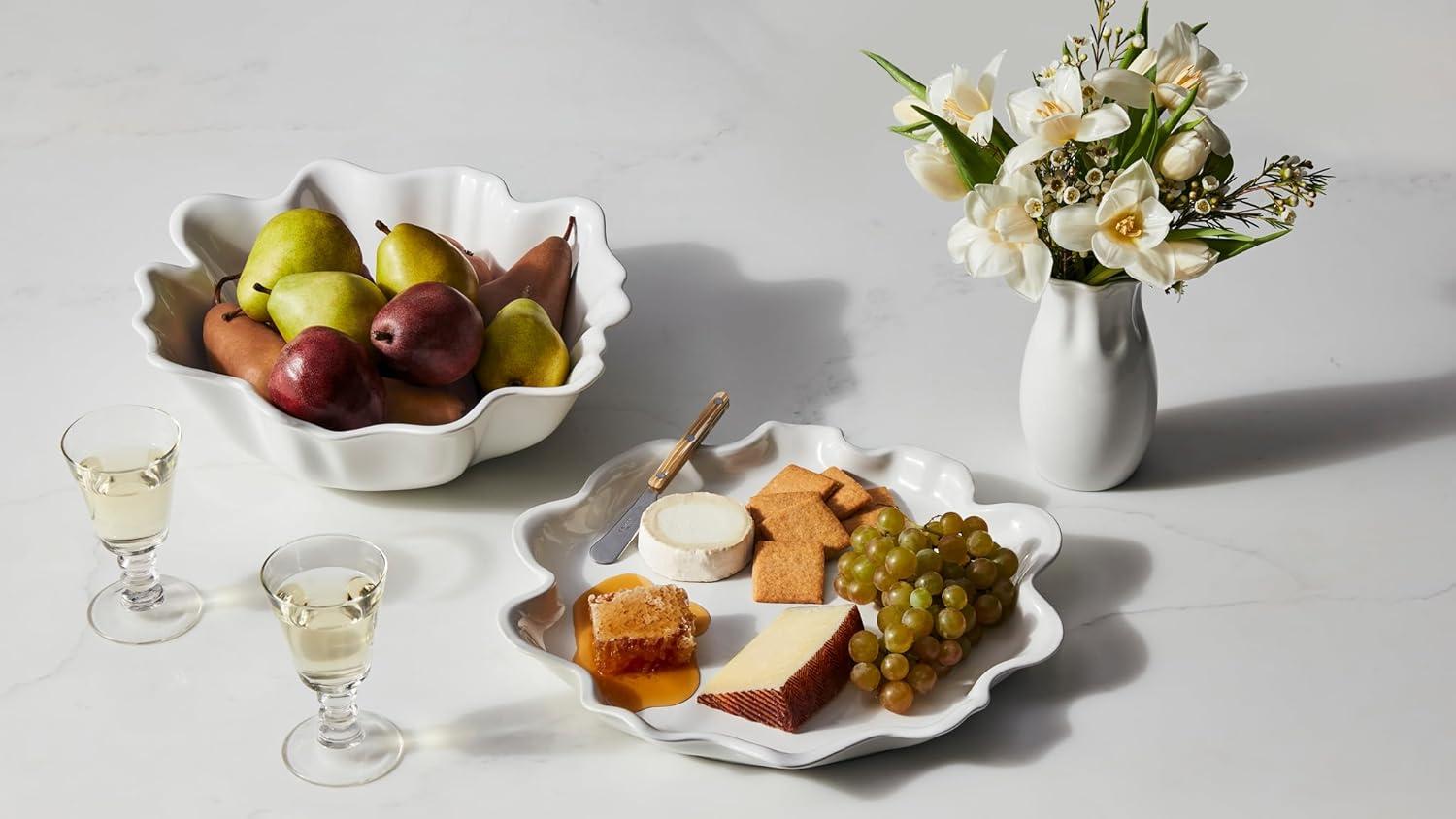 Blue Ombre Ceramic Serving Platter with Ruffle Design