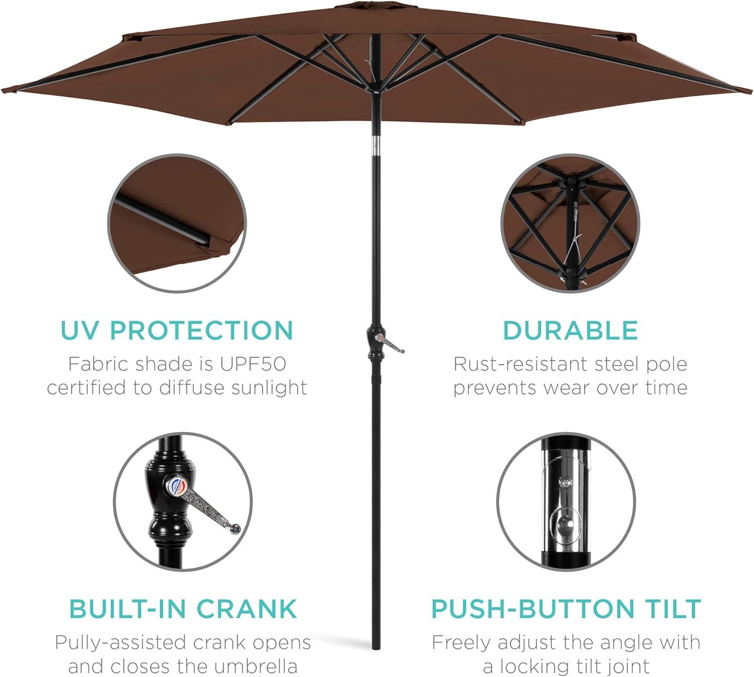 Best Choice Products 10ft Outdoor Steel Market Patio Umbrella w/ Crank, Tilt Push Button, 6 Ribs - Brown