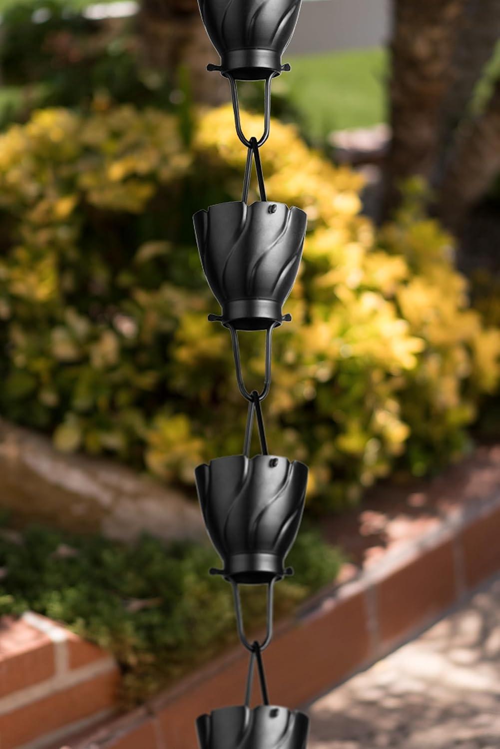 Akira Black Aluminum Flower Rain Chain, 8.5 Feet