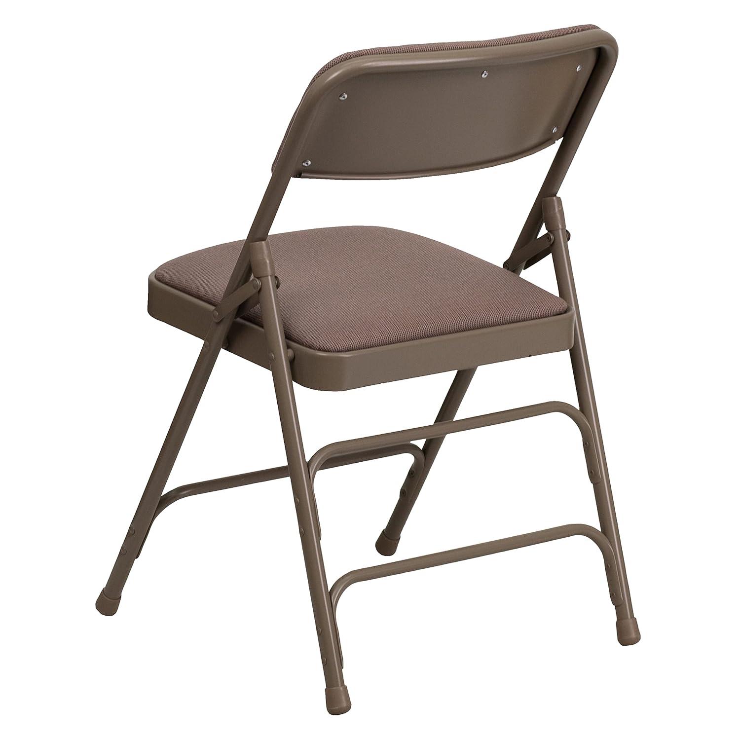 Emma and Oliver 2 Pack Curved Triple Braced Beige Fabric Metal Folding Chair