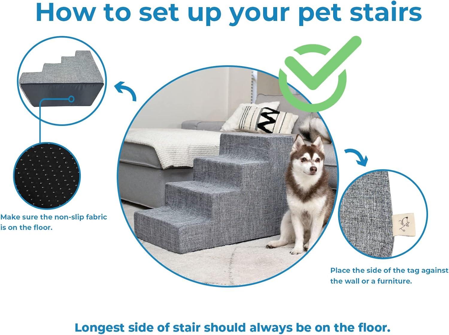 Best Pet Supplies Foam Pet Steps for Small Dogs and Cats, Portable Ramp Stairs for Couch, Sofa, and High Bed Climbing, Non-Slip Balanced Indoor Step Support, Paw Safe - Lambswool, 3-Step (H: 13.5")