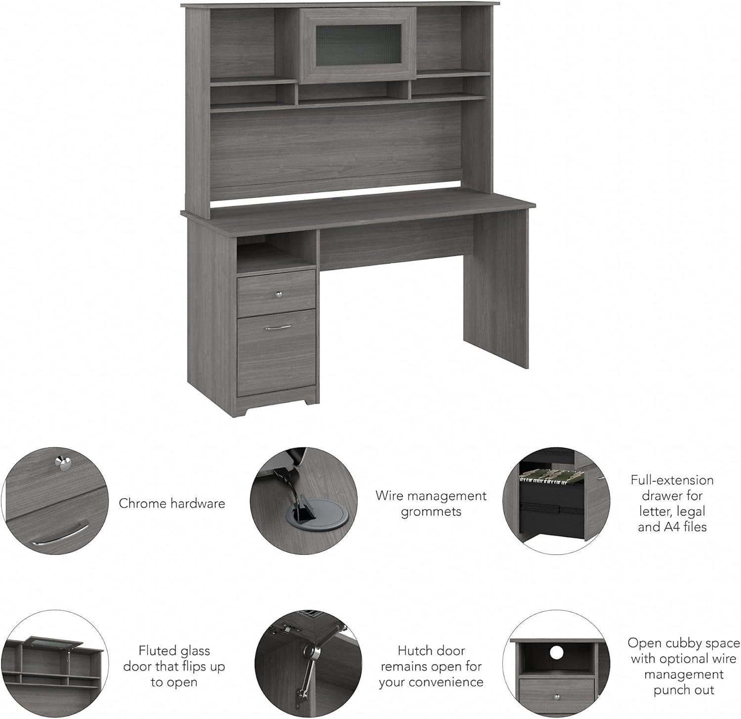 Cabot 60W Computer Desk with Hutch in Modern Gray - Engineered Wood