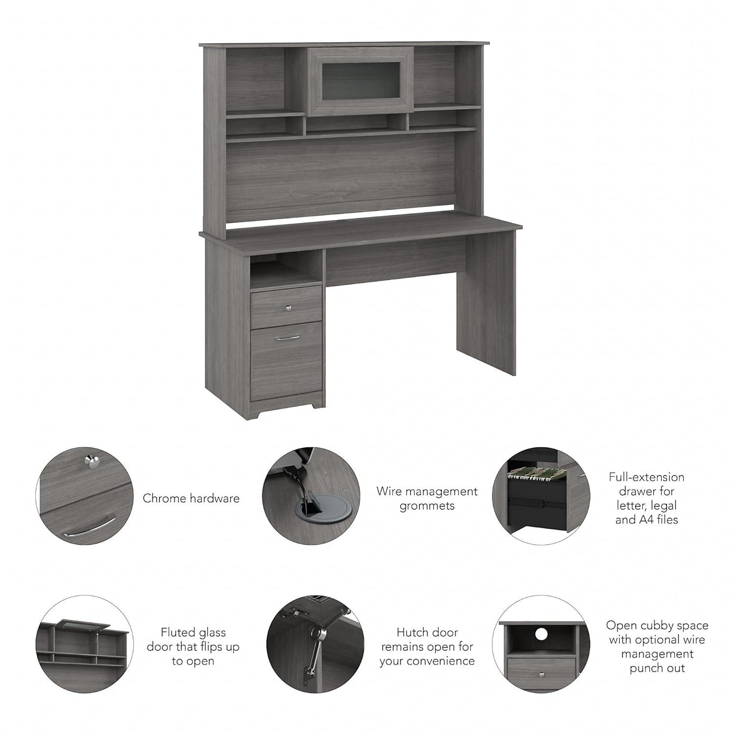 Cabot 60W Computer Desk with Hutch in Modern Gray - Engineered Wood