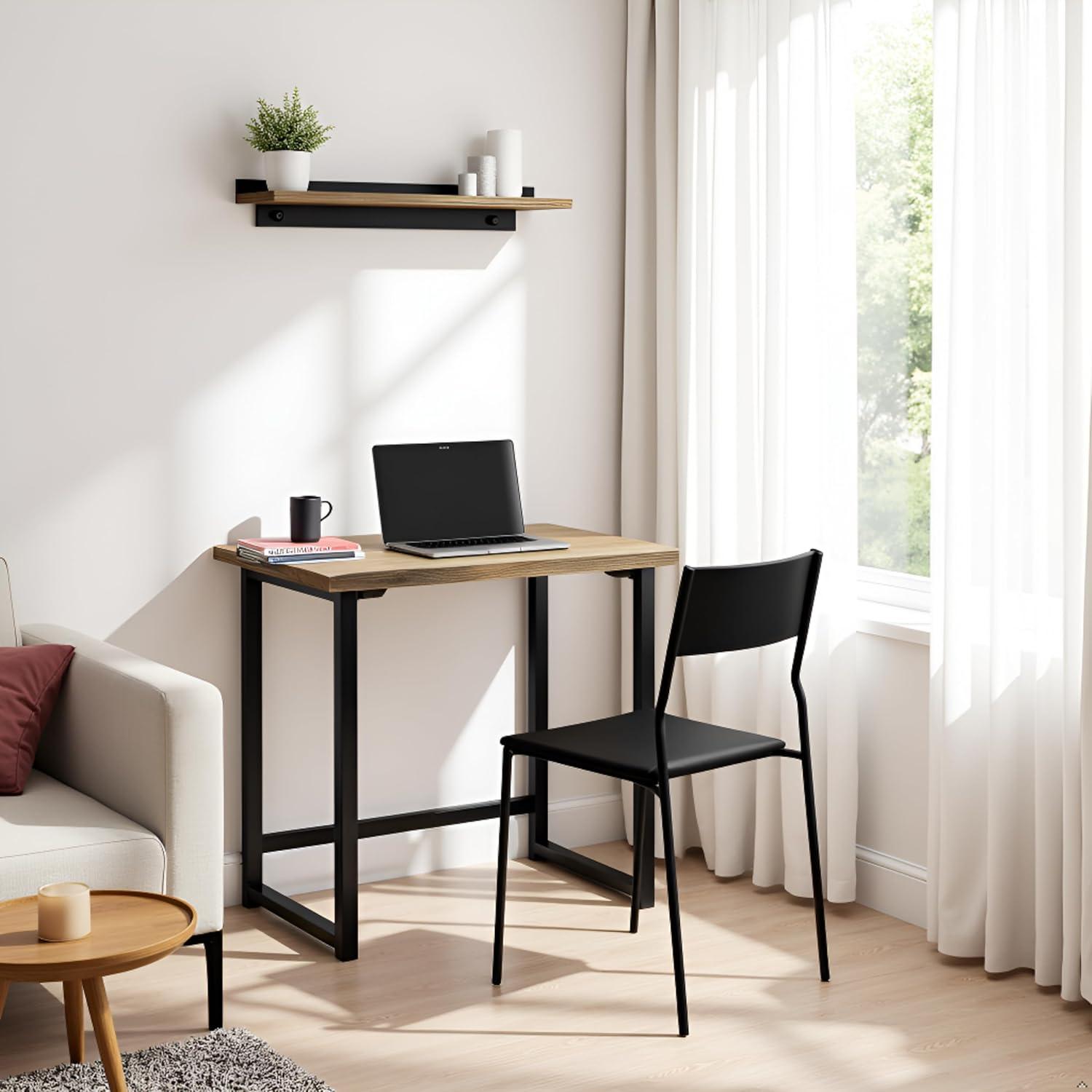 Alaterre Furniture Pomona Writing Desk Metal and Solid Wood Natural : Modern Style, No Storage, Spot Clean, 30" Height