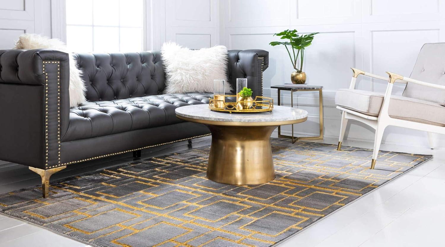 Elegant Gray and Gold Trellis 4' x 6' Synthetic Area Rug