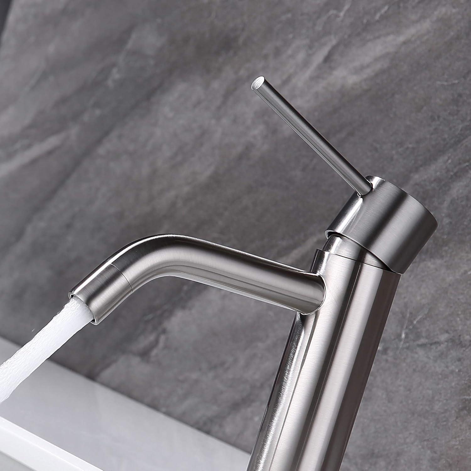 Brushed Nickel Single Handle Bathroom Sink Faucet with Deck Plate