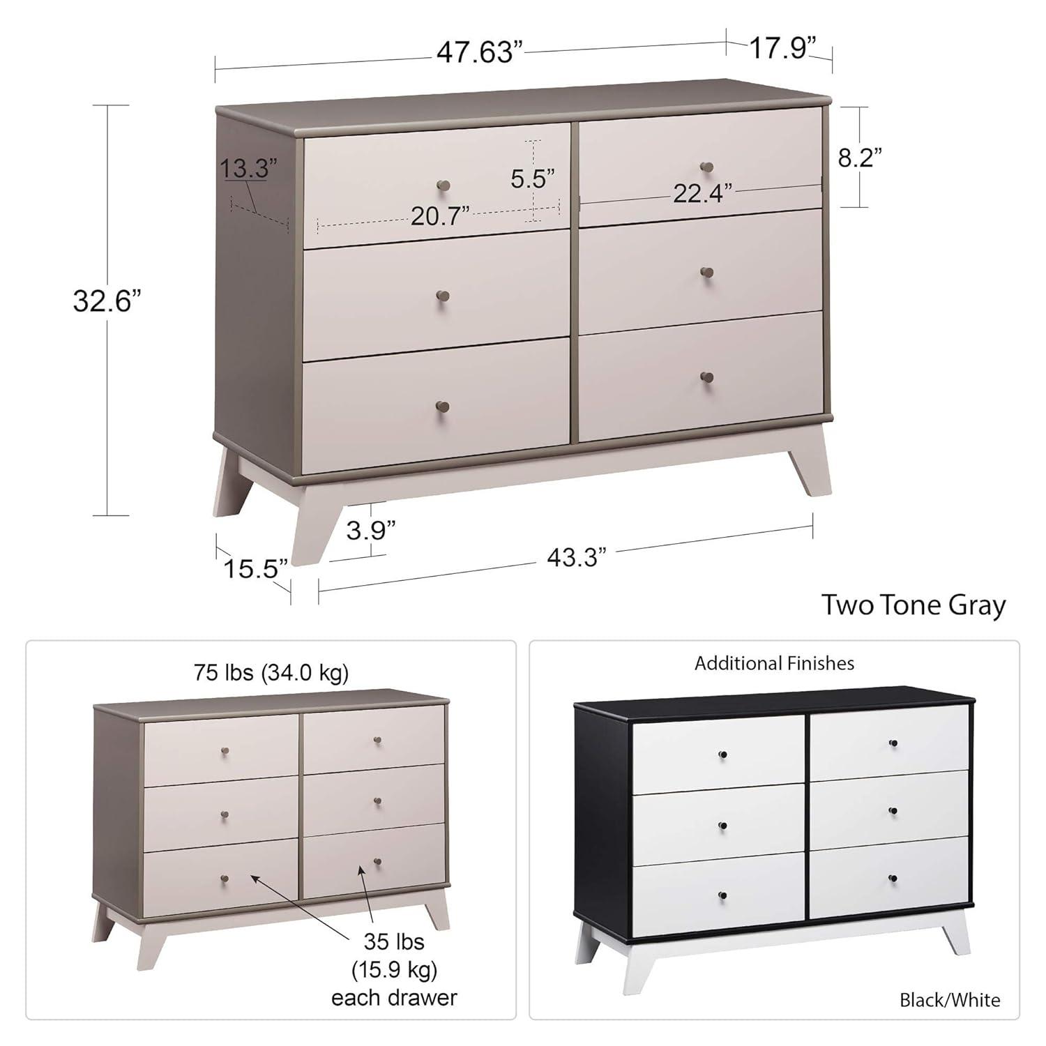Rowan Valley Flint 6 Drawer Double Dresser