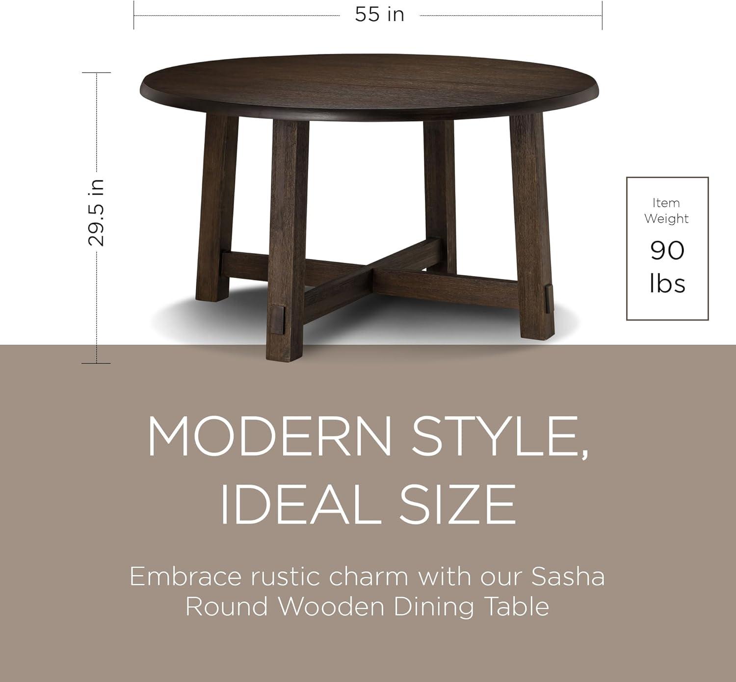 Maven Lane Sasha Round Wooden Dining Table in Weathered Brown Finish