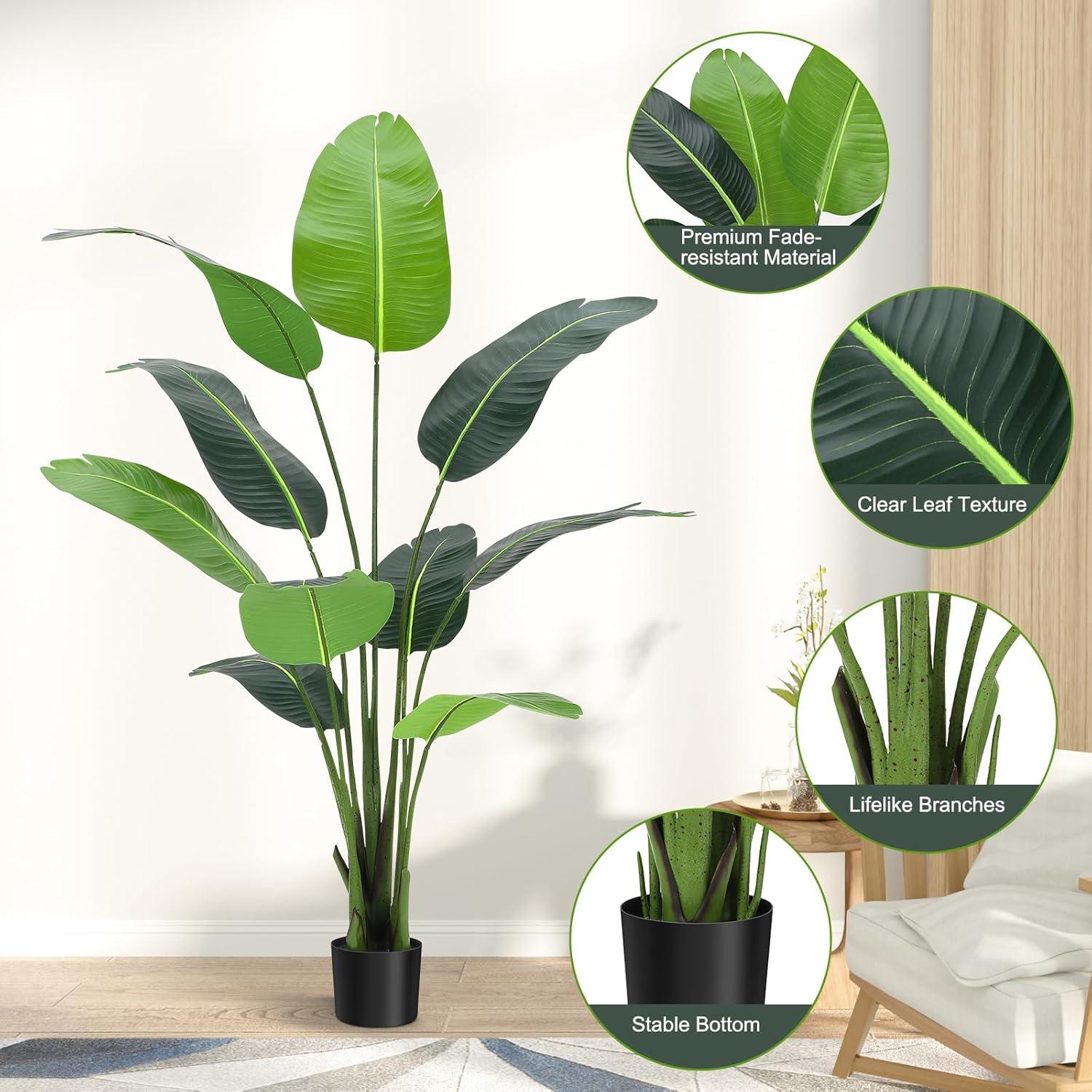 5ft Green Artificial Bird of Paradise Plant in Black Plastic Pot