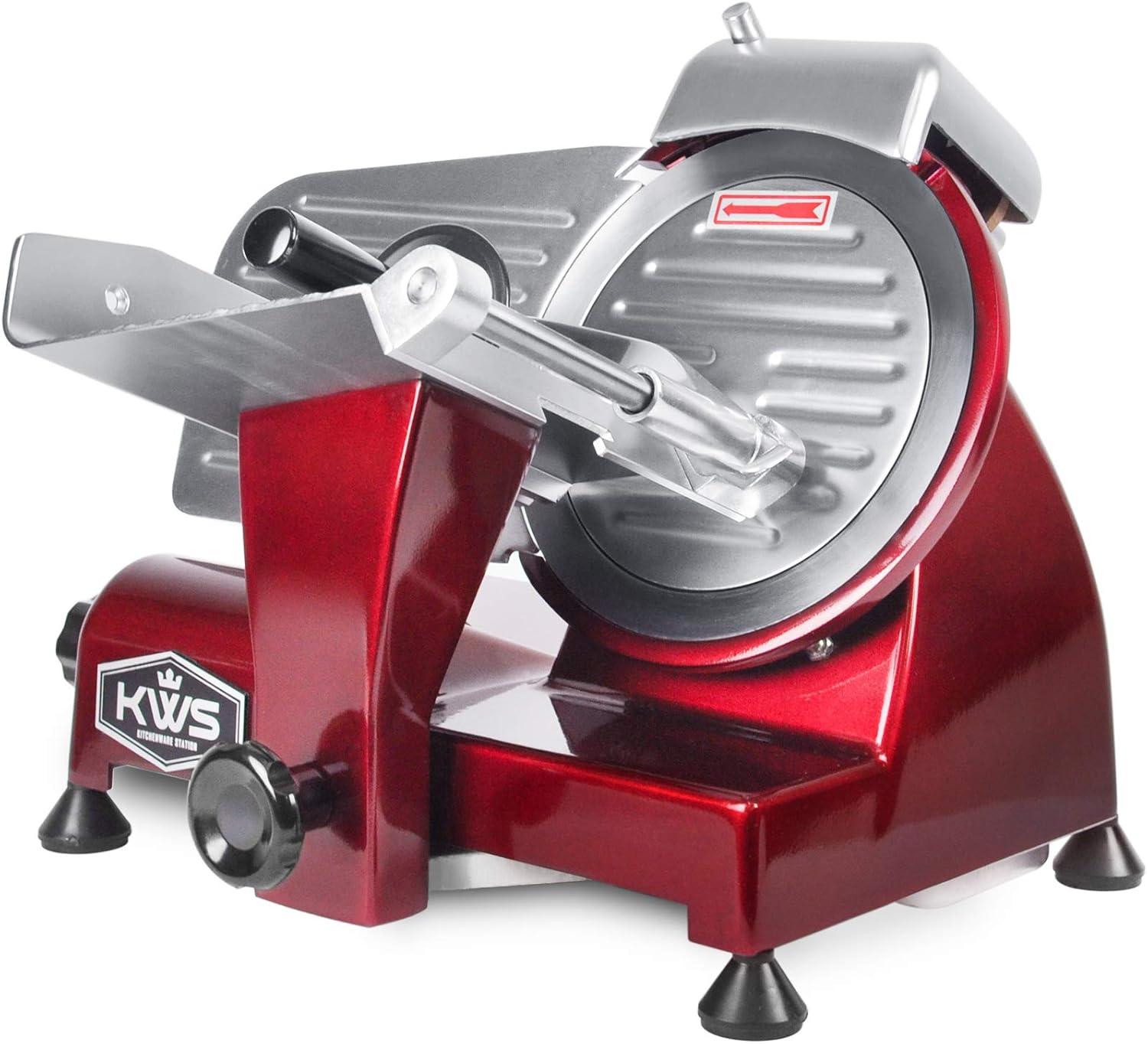 Red 7.67-Inch Stainless Steel Electric Meat Slicer with Blade Guard